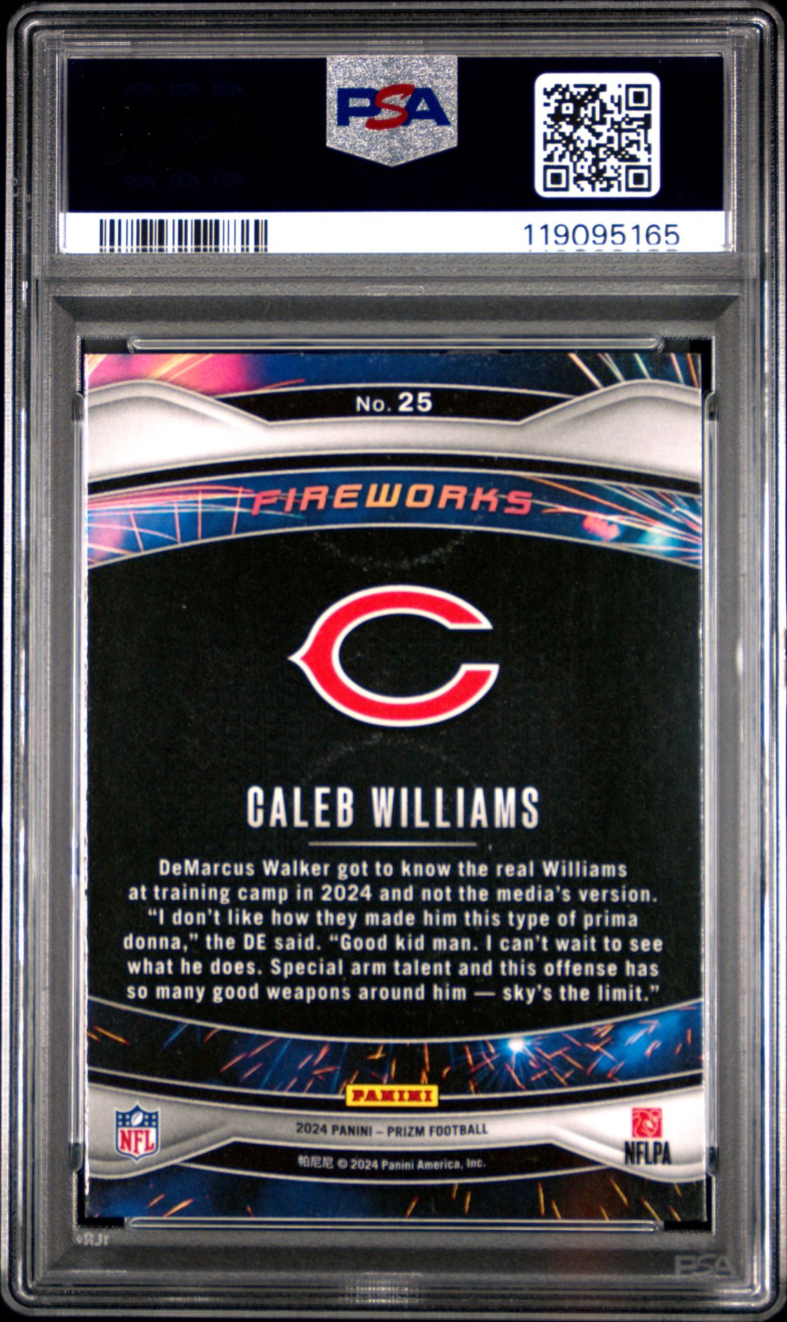 2024 Panini Prizm Fireworks Caleb Williams #25 Mint 9 back