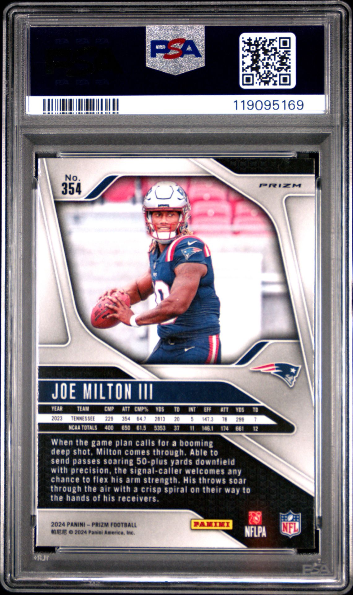 2024 Panini Prizm Joe Milton Iii #354 (Silver Prizm) Gem Mt 10 back