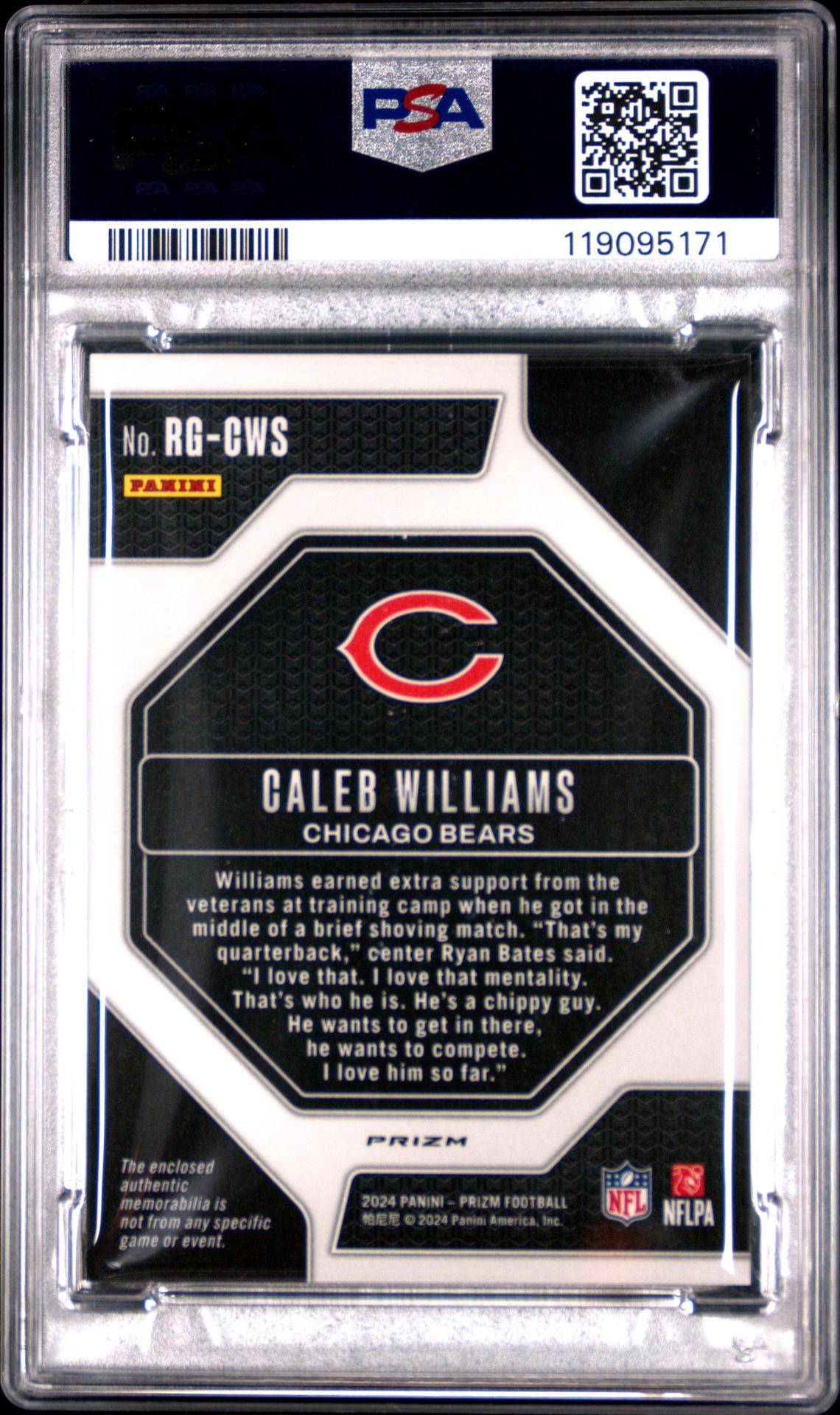 2024 Panini Prizm Rookie Gear Caleb Williams #Rgcws Mint 9 back