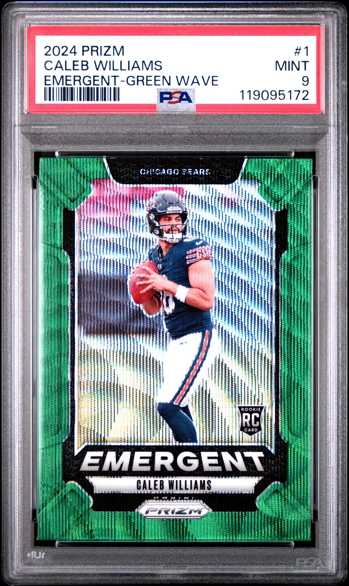 2024 Panini Prizm Emergent Caleb Williams #1 (Emergent-Green Wave) Mint 9 front