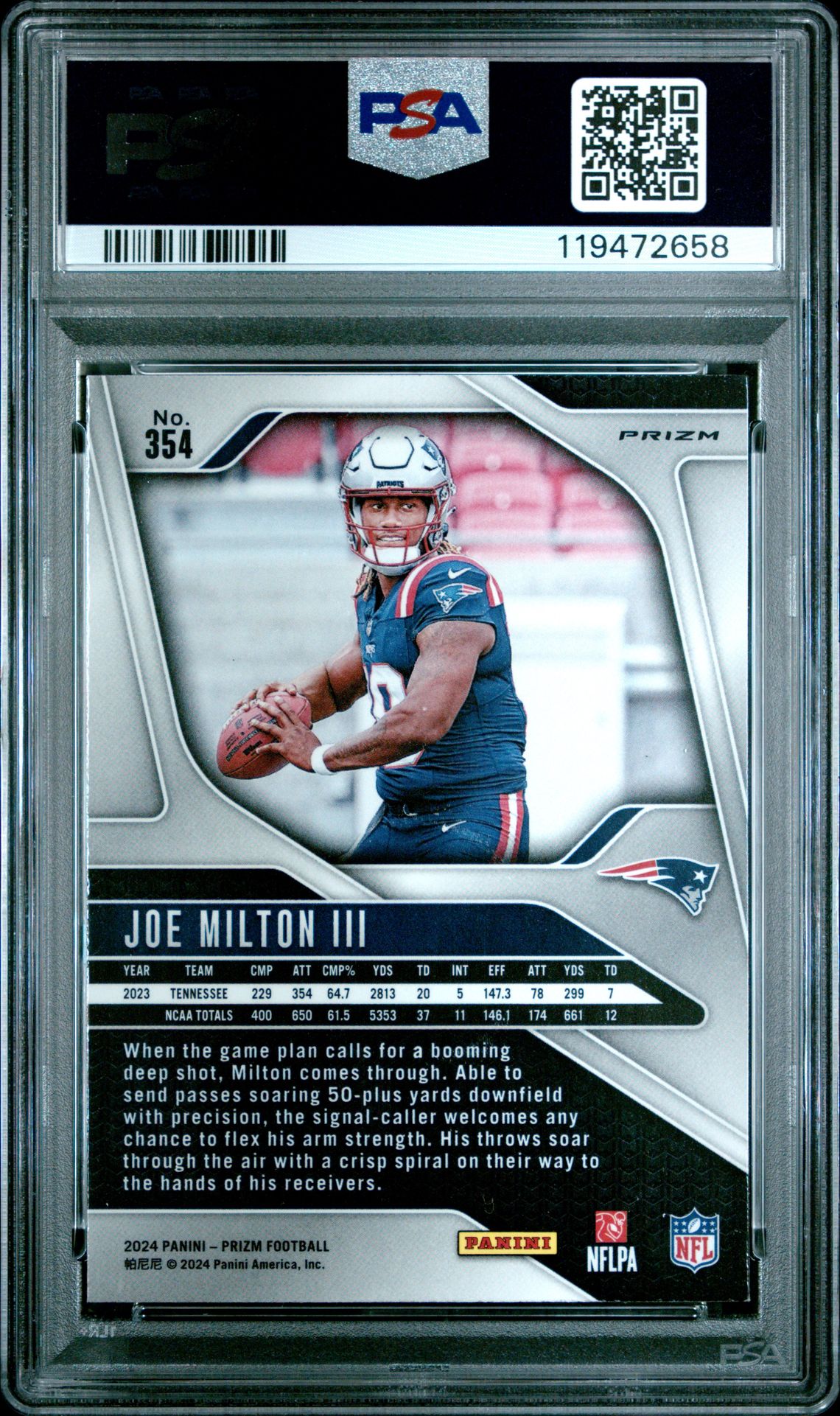 2024 Panini Prizm Joe Milton Iii #354 (Silver Prizm) Nm-Mt 8 back