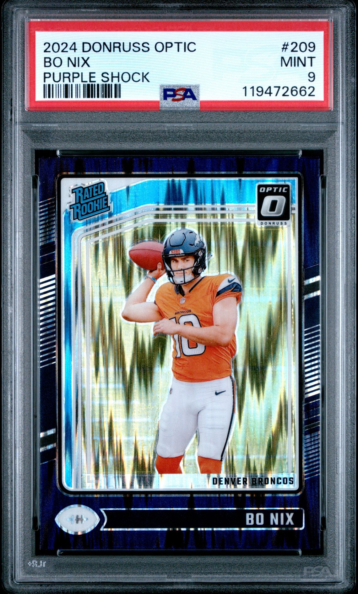 2024 Panini Donruss Optic Bo Nix #209 (Purple Shock) Mint 9 front