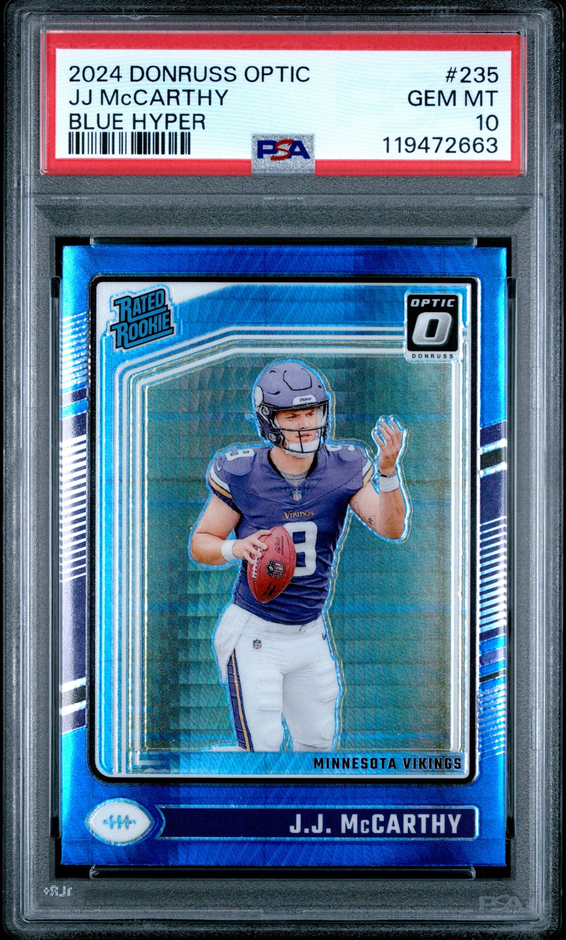 2024 Panini Donruss Optic Jj Mccarthy #235 (Blue Hyper) Gem Mt 10 front