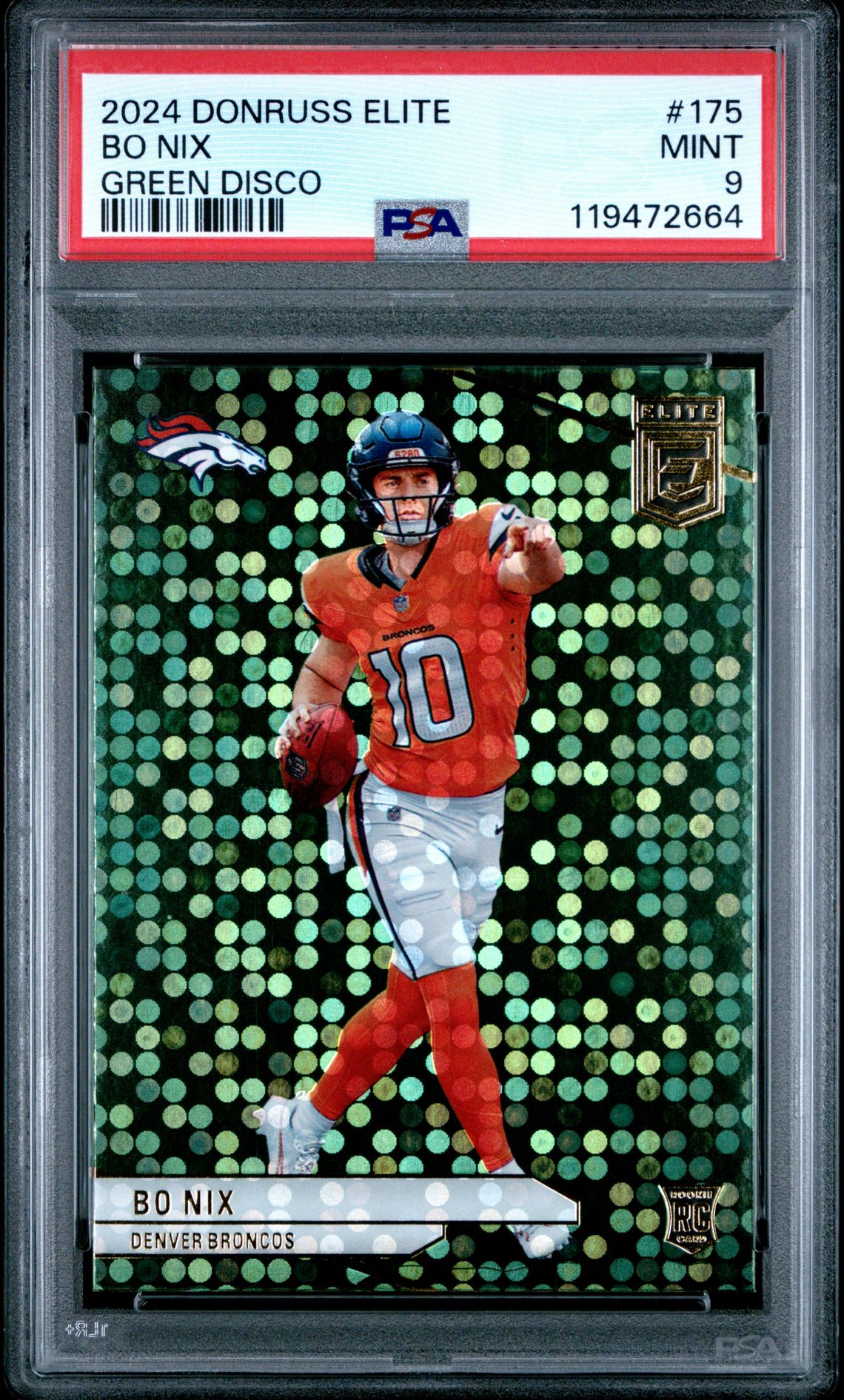 2024 Panini Donruss Elite Bo Nix #175 (Green Disco) Mint 9 front