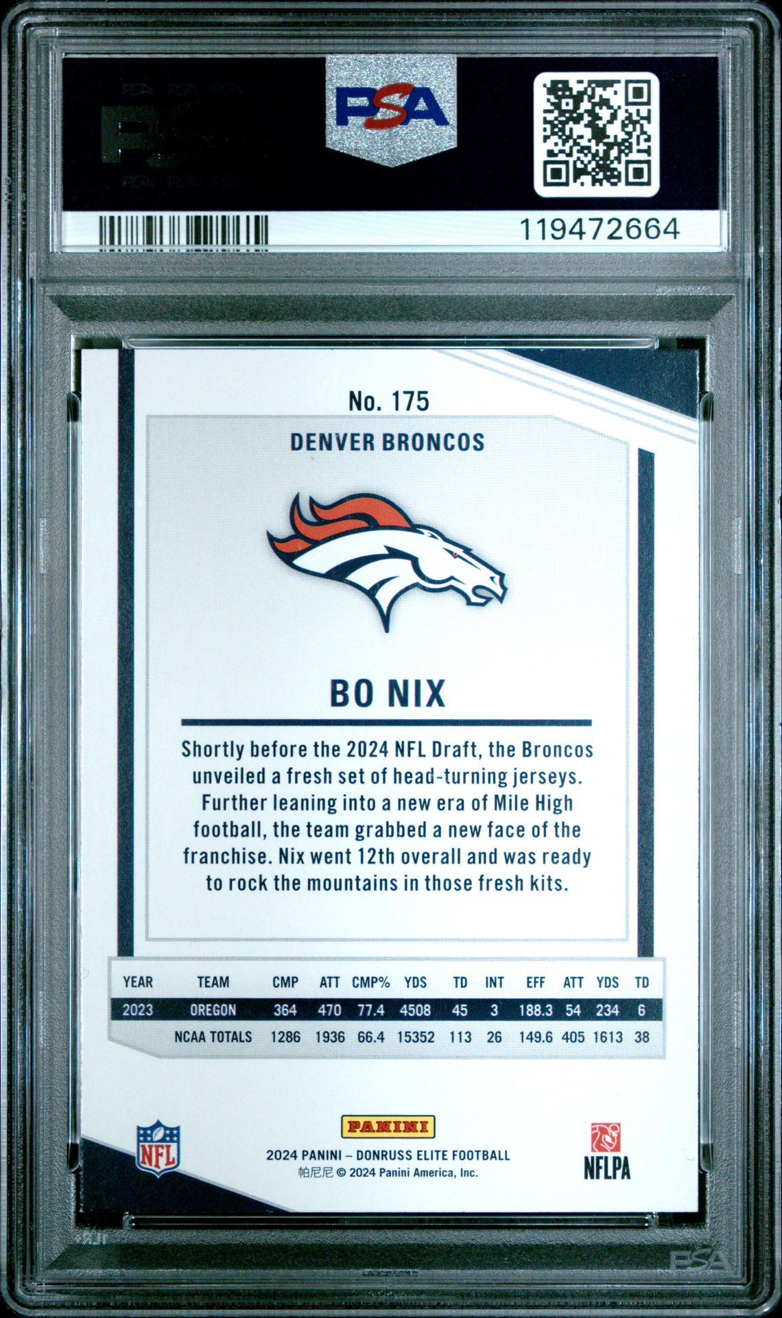 2024 Panini Donruss Elite Bo Nix #175 (Green Disco) Mint 9 back