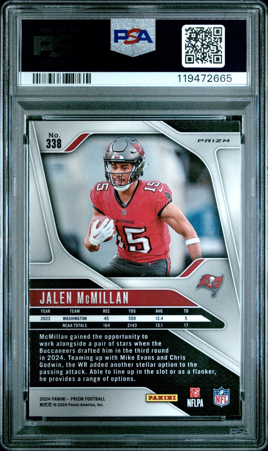 2024 Panini Prizm Jalen Mcmillan #338 (Green Ice) Gem Mt 10 back