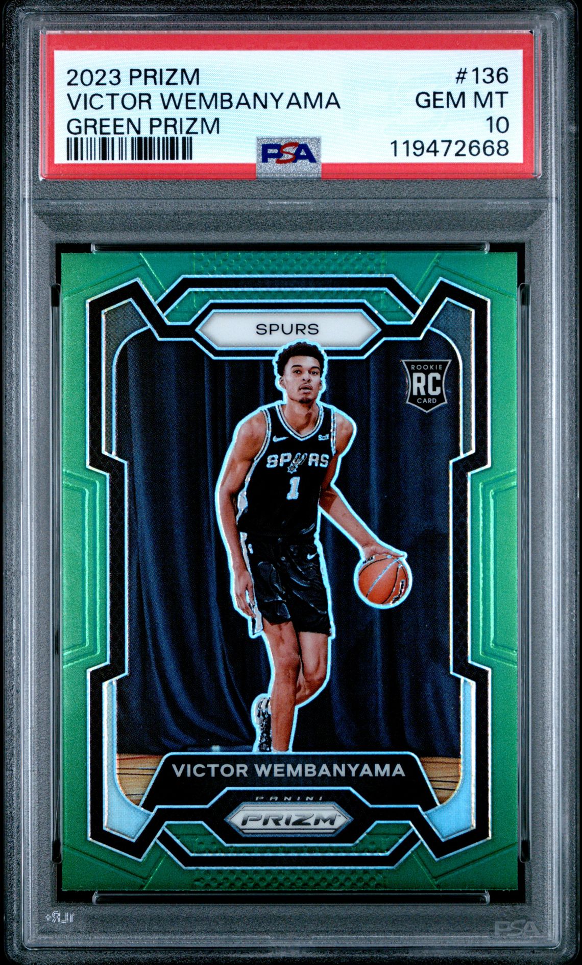2023 Panini Prizm Victor Wembanyama #136 (Green Prizm) Gem Mt 10 front
