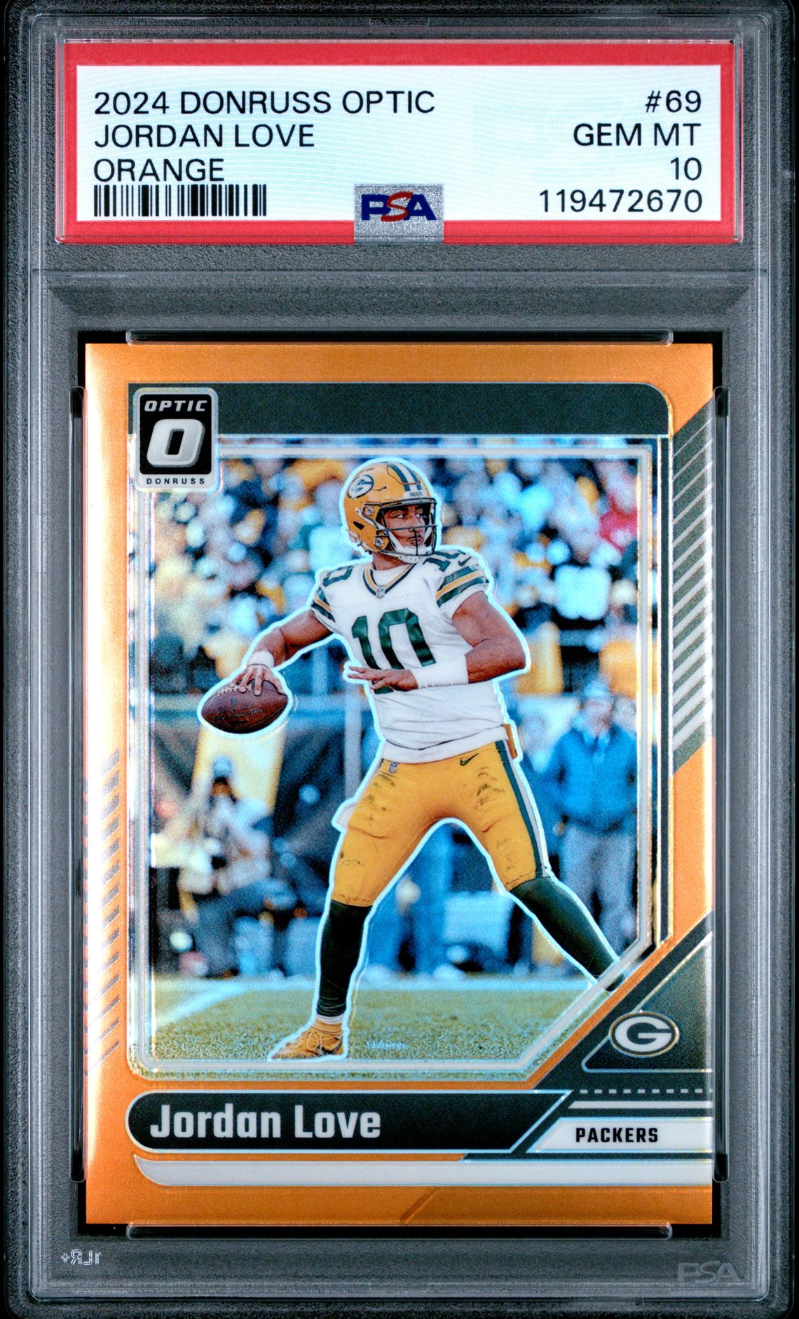 2024 Panini Donruss Optic Jordan Love #69 (Orange) Gem Mt 10 front