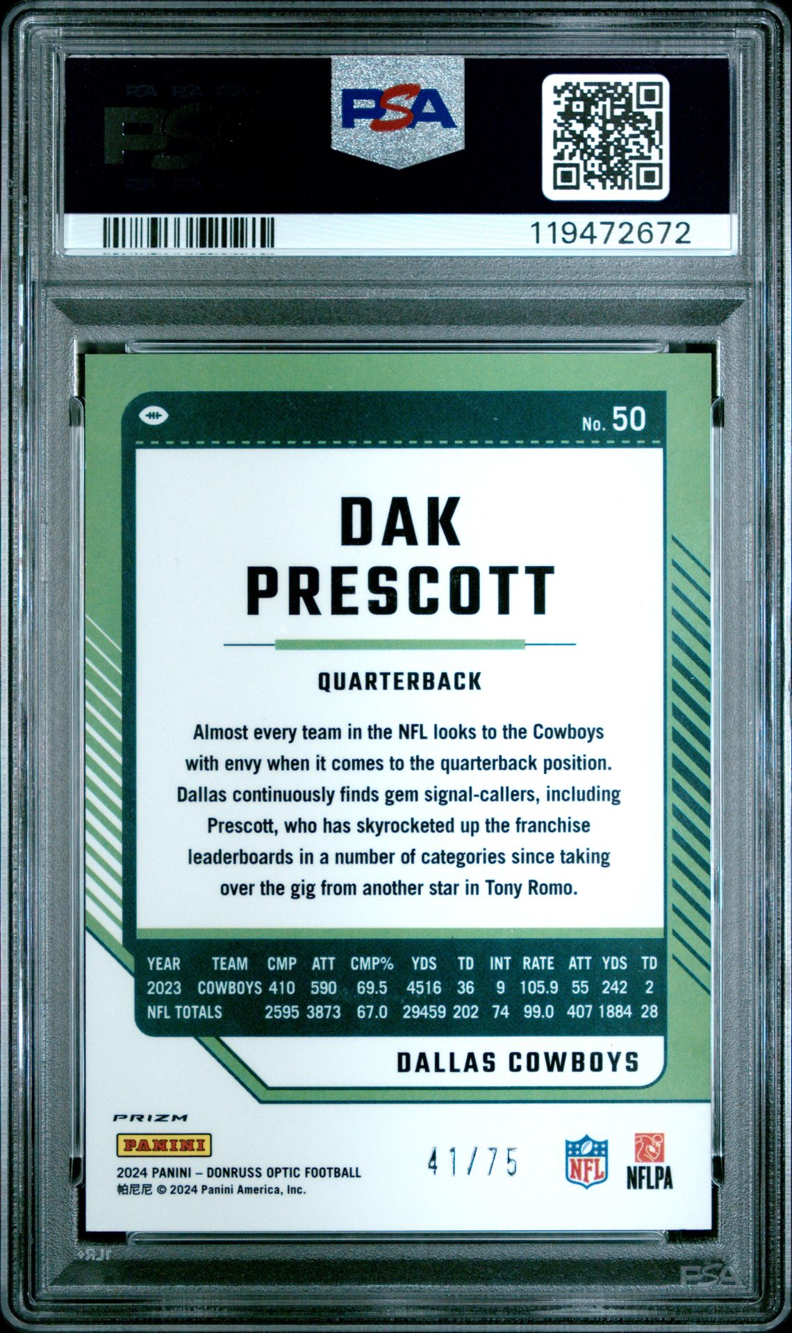 2024 Panini Donruss Optic Dak Prescott #50 (Electricity) Nm-Mt 8 back