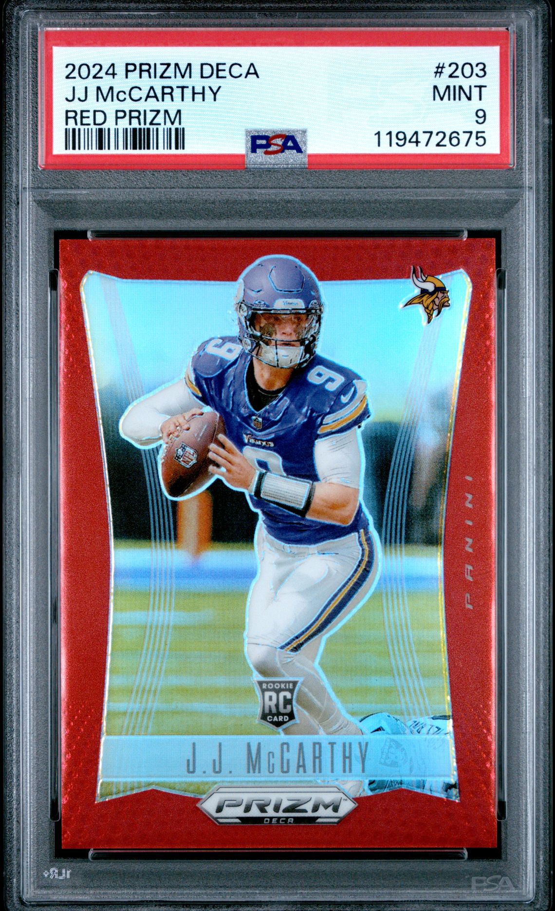 2024 Panini Prizm Deca Jj Mccarthy #203 (Red Prizm) Mint 9 front