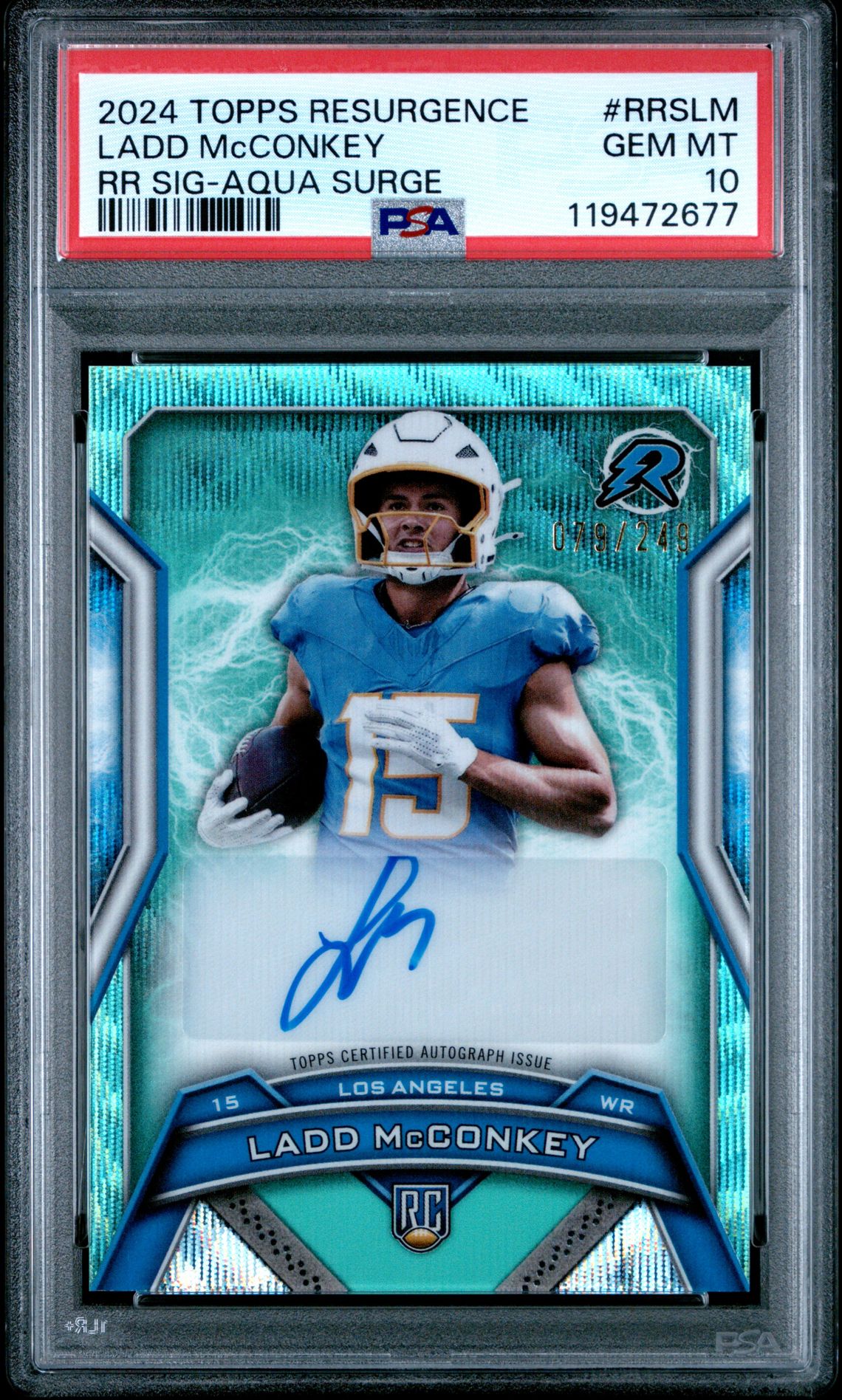 2024 Topps Resurgence Resurgence Rookie Signatures Ladd Mcconkey #Rrslm (Rr Sig-Aqua Surge) Gem Mt 10 front