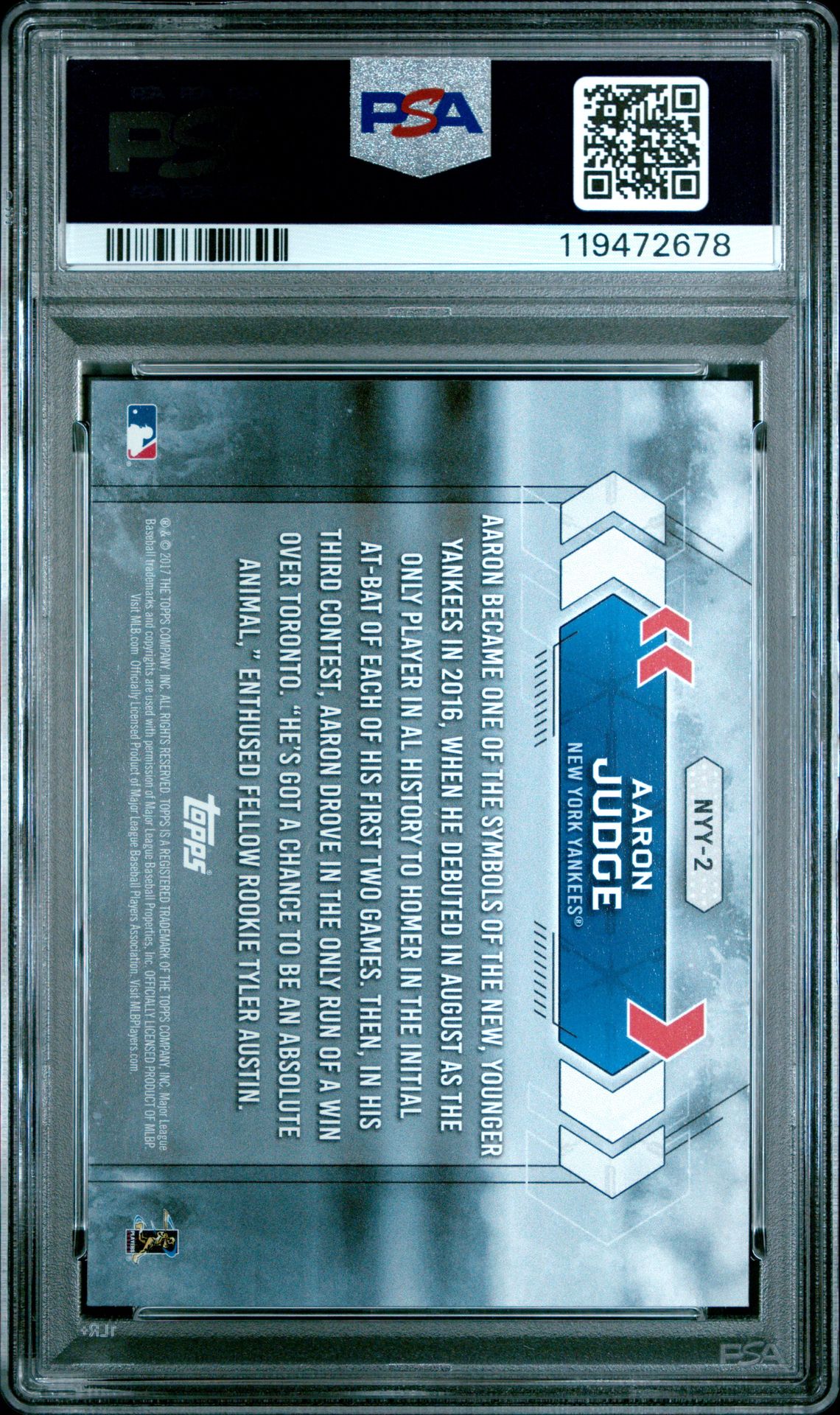 2017 Topps National Baseball Card Day New York Yankees Aaron Judge #Nyy-2 (Nat'l.b/B Card Day Nyy) Gem Mt 10 back