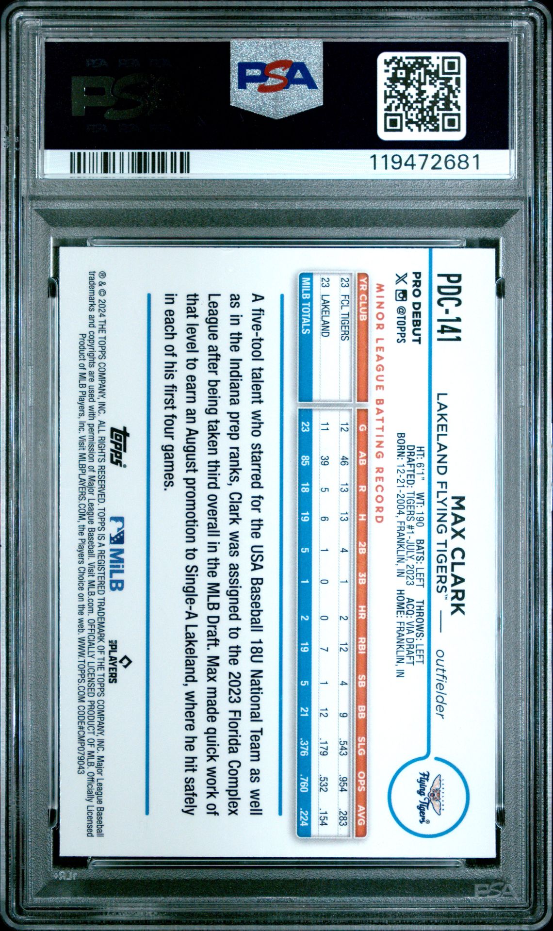 2024 Topps Pro Debut Max Clark #Pdc141 (Chrome-Gold Refractor) Nm-Mt 8 back