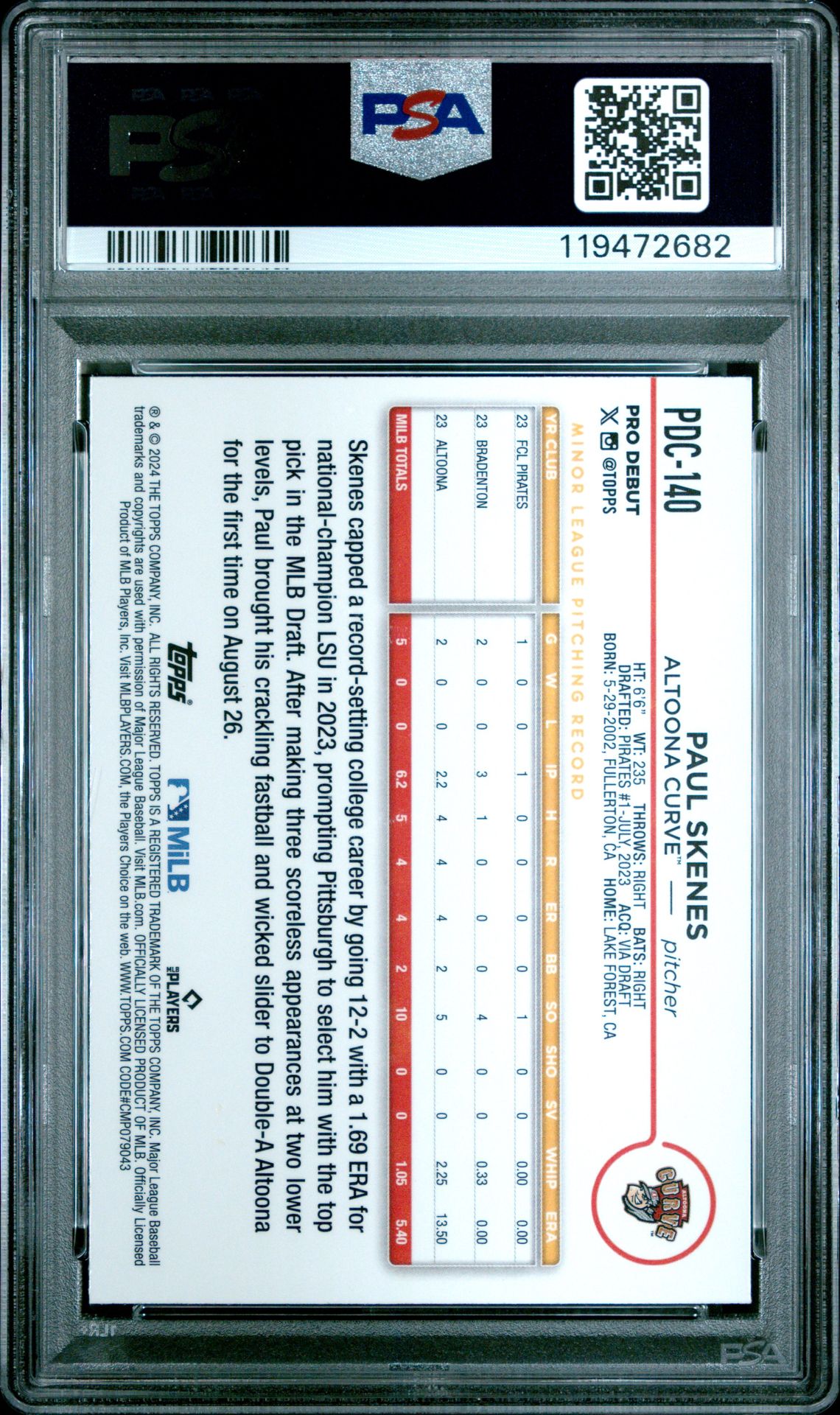 2024 Topps Pro Debut Paul Skenes #Pdc140 (Chrome) Mint 9 back