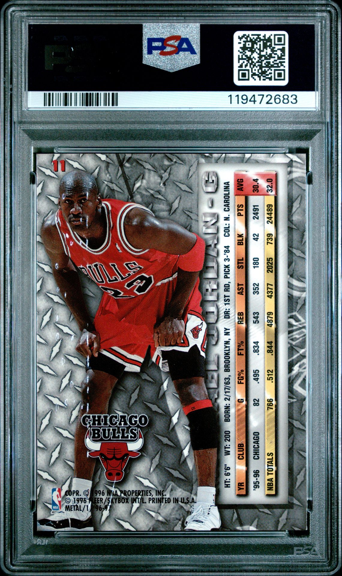 1996 Metal Michael Jordan #11 Mint 9 back