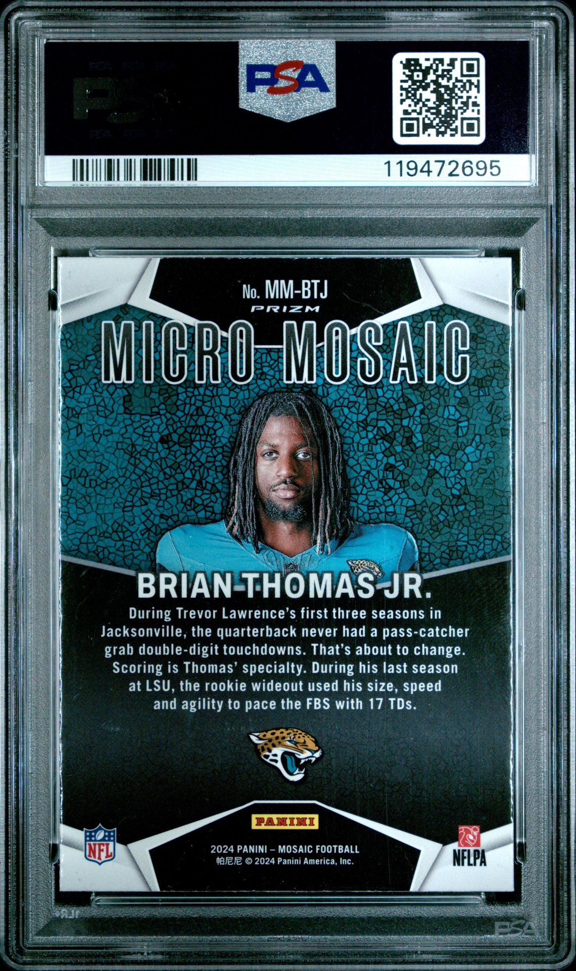 2024 Panini Mosaic Micro Mosaic Brian Thomas Jr. #Mmbtj Gem Mt 10 back