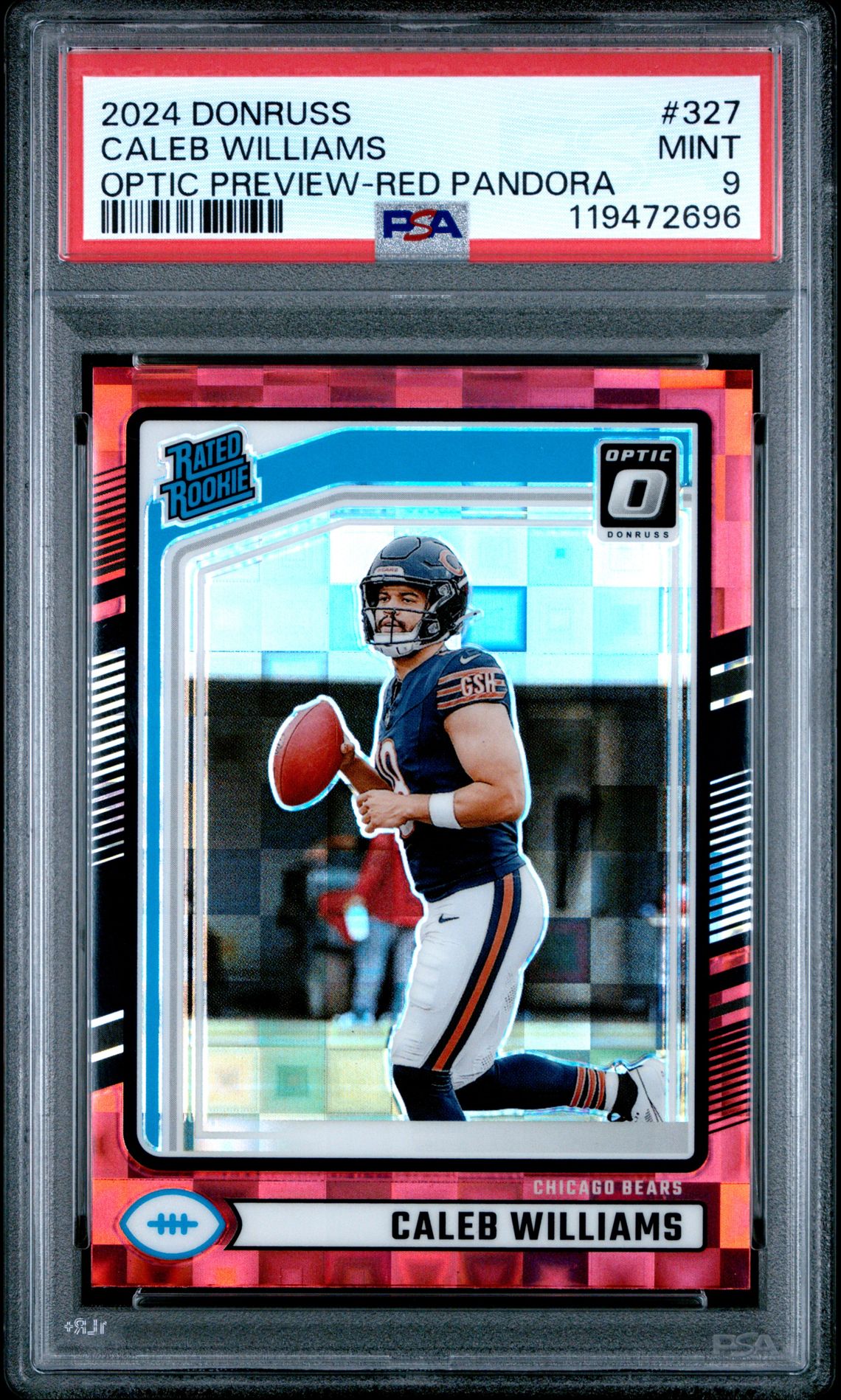 2024 Panini Donruss Caleb Williams #327 (Optic Preview-Red Pandora) Mint 9 front