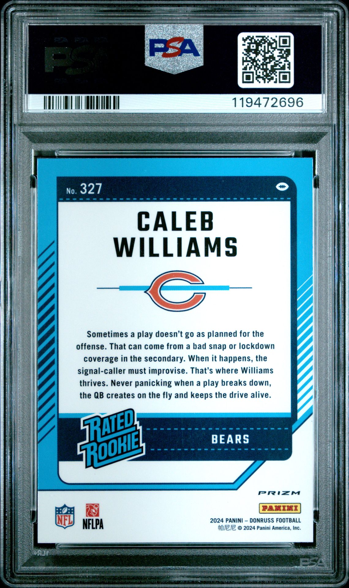 2024 Panini Donruss Caleb Williams #327 (Optic Preview-Red Pandora) Mint 9 back