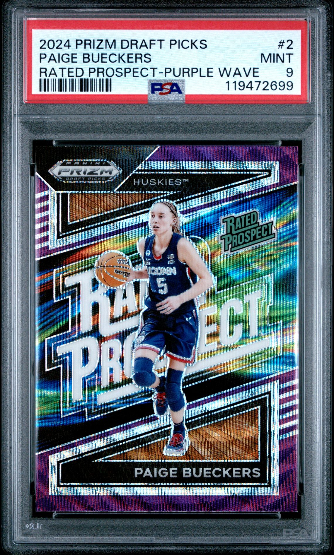 2024 Panini Prizm Draft Picks Rated Prospect Paige Bueckers #2 (Rated Prospect-Purple Wave) Mint 9 front