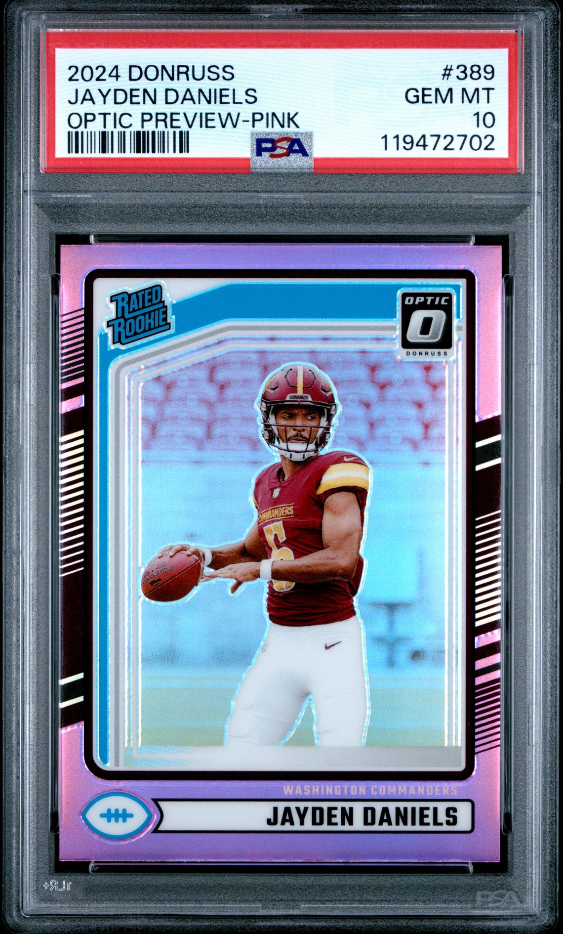 2024 Panini Donruss Jayden Daniels #389 (Optic Preview-Pink) Gem Mt 10 front