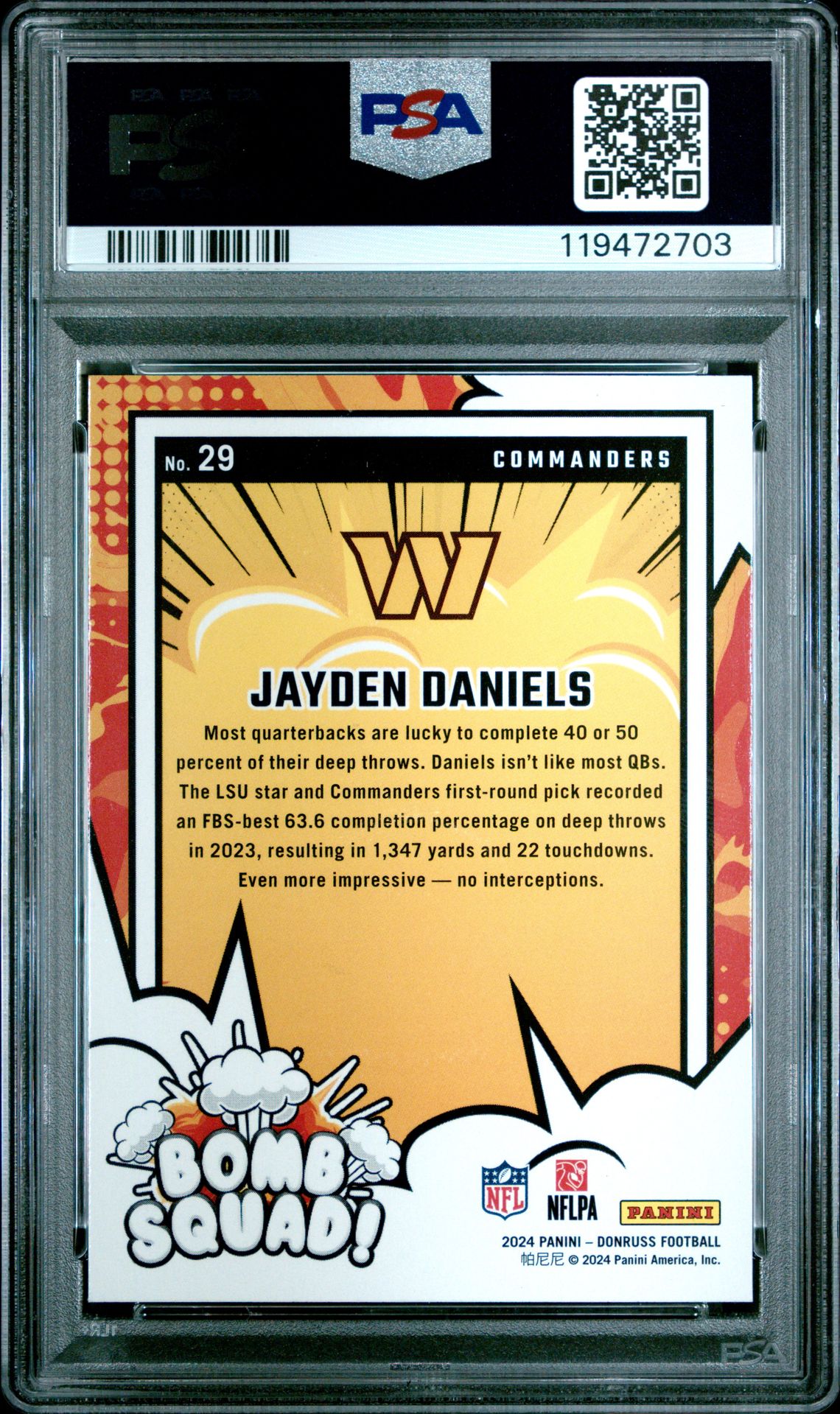2024 Panini Donruss Bomb Squad Jayden Daniels #29 Gem Mt 10 back
