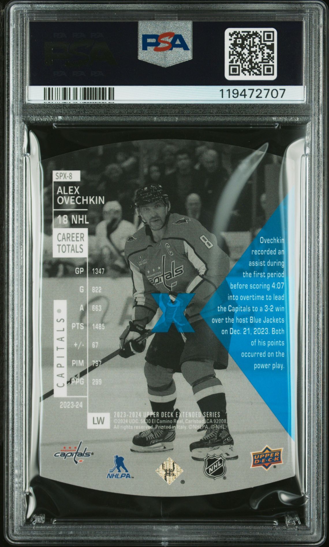 2023 Upper Deck Extended Series 1997-98 Spx Holoview Retros Alex Ovechkin #Spx8 ('97-98 Spx Holoview Retros) Gem Mt 10 back