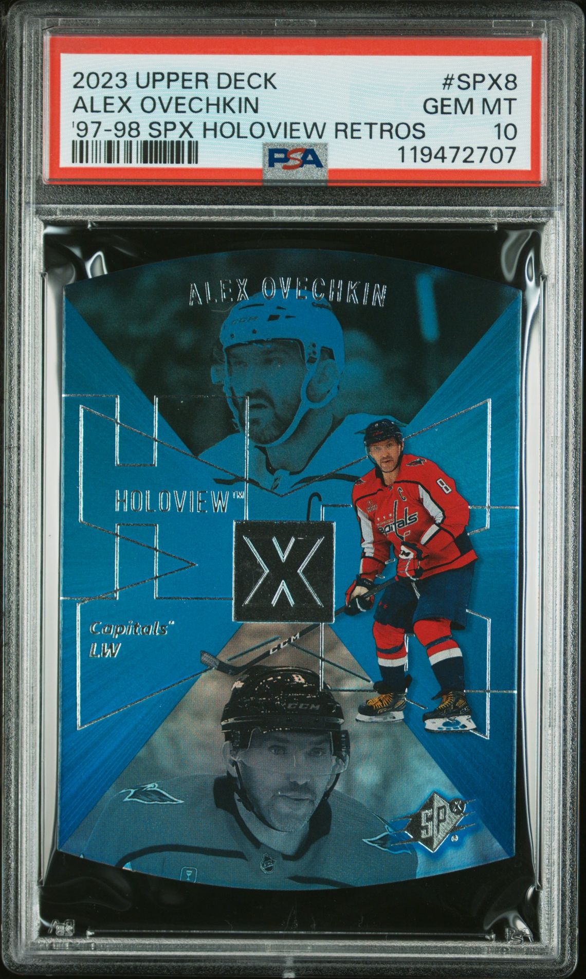 2023 Upper Deck Extended Series 1997-98 Spx Holoview Retros Alex Ovechkin #Spx8 ('97-98 Spx Holoview Retros) Gem Mt 10 front