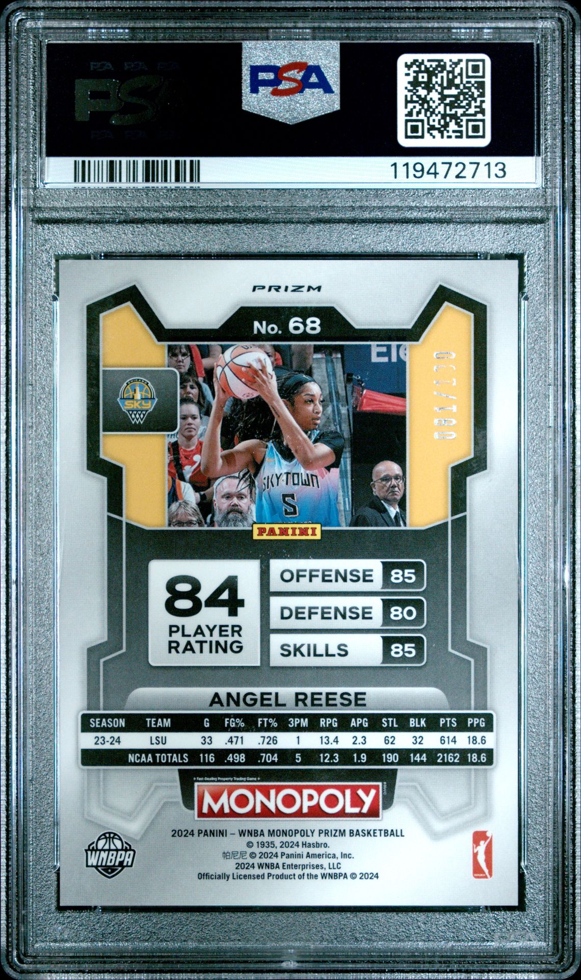 2024 Panini Prizm Monopoly Wnba Angel Reese #68 (Red Millionaire Shimmer) Gem Mt 10 back