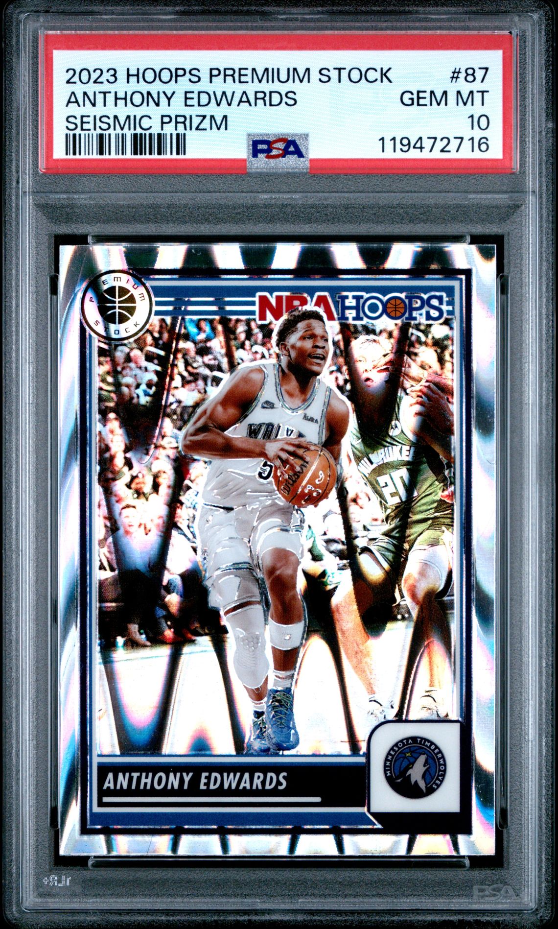 2023 Panini Hoops Premium Stock Anthony Edwards #87 (Seismic Prizm) Gem Mt 10 front