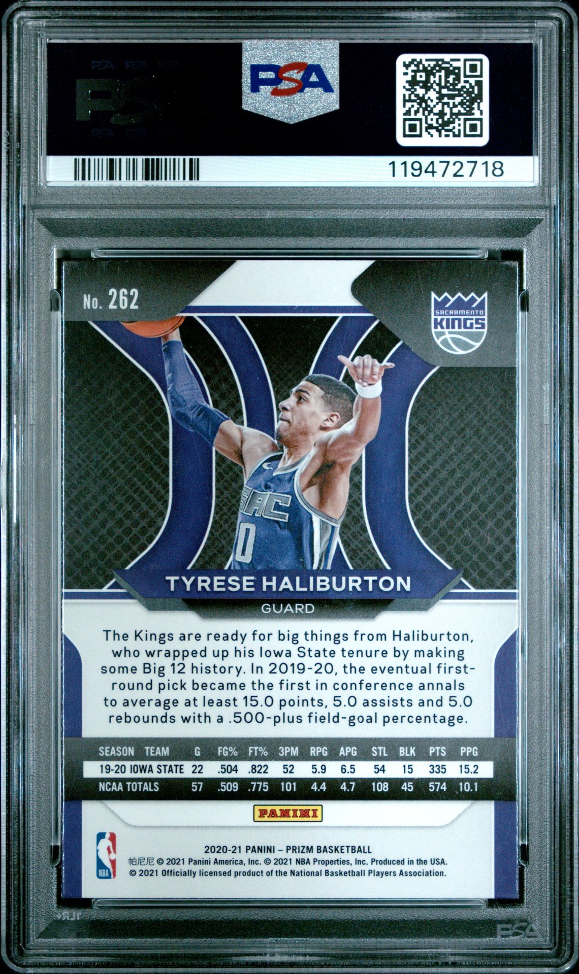 2020 Panini Prizm Tyrese Haliburton #262 Mint 9 back