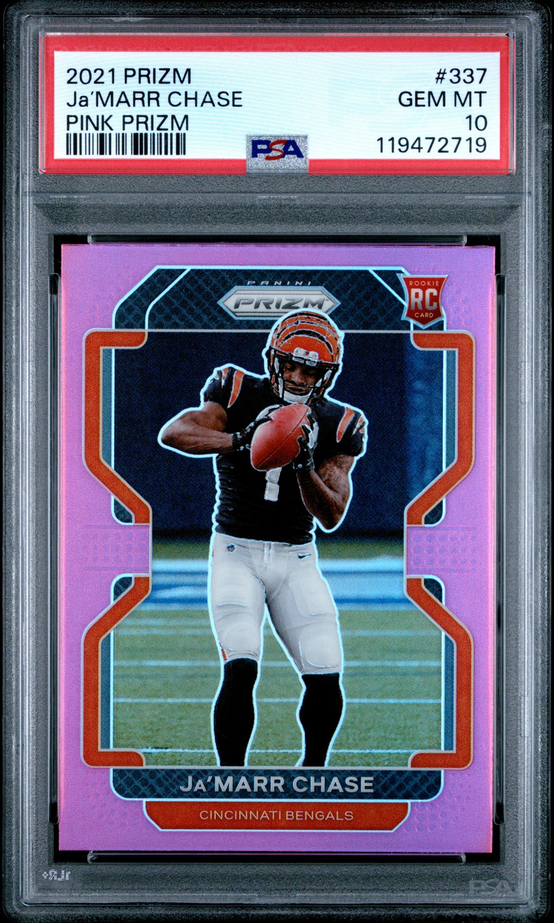 2021 Panini Prizm Ja’marr Chase #337 (Pink Prizm) Gem Mt 10 front