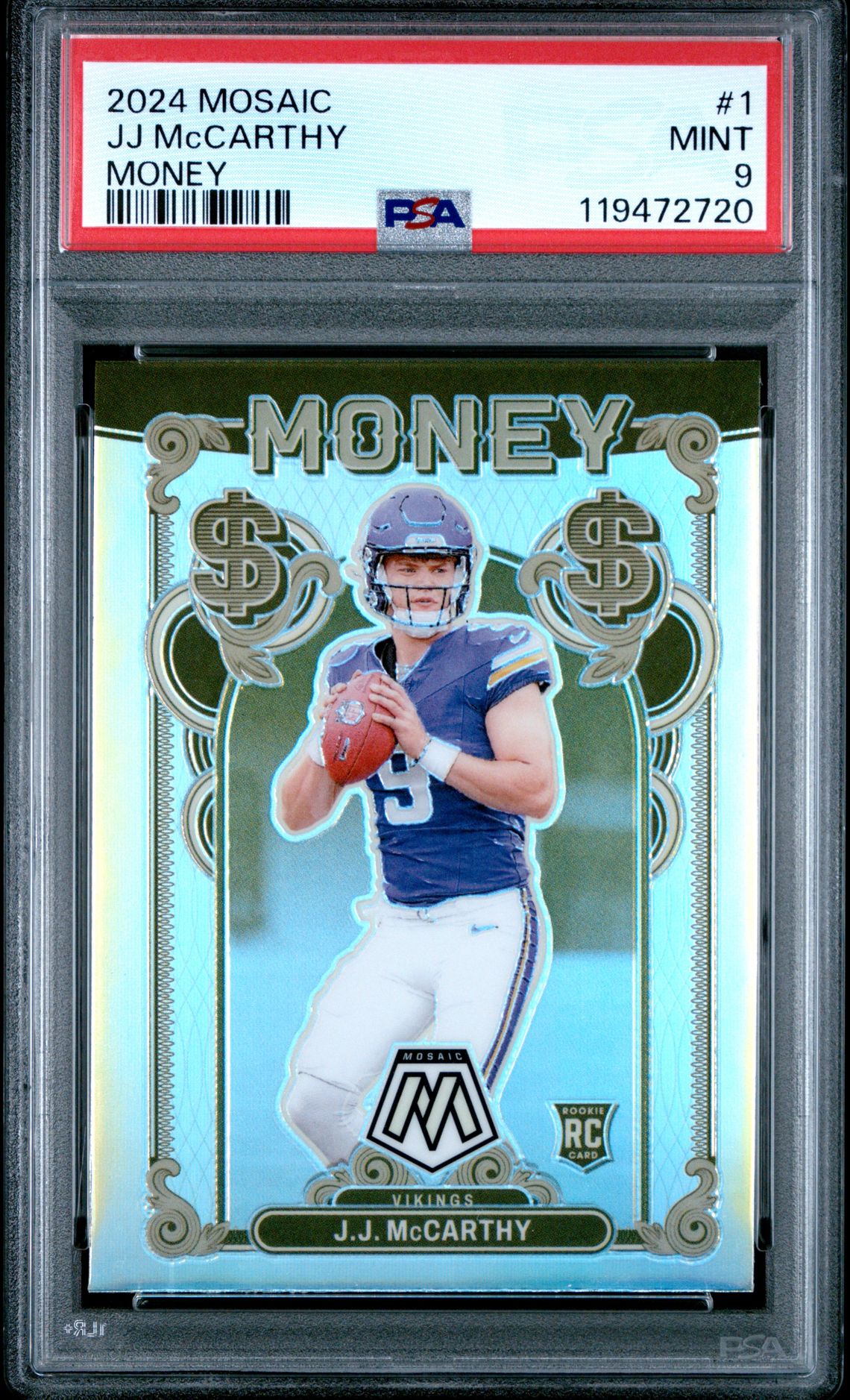 2024 Panini Mosaic Money Jj Mccarthy #1 Mint 9 front