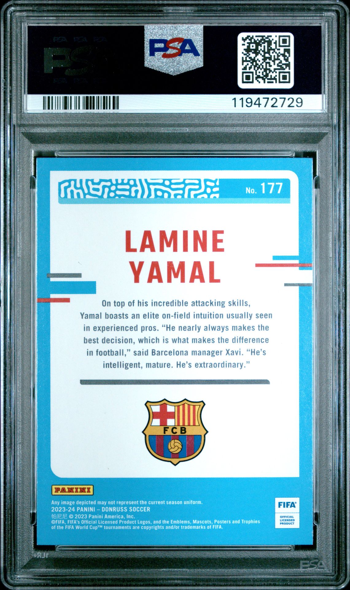 2023-24 Panini Donruss Fifa Lamine Yamal #177 Gem Mt 10 back