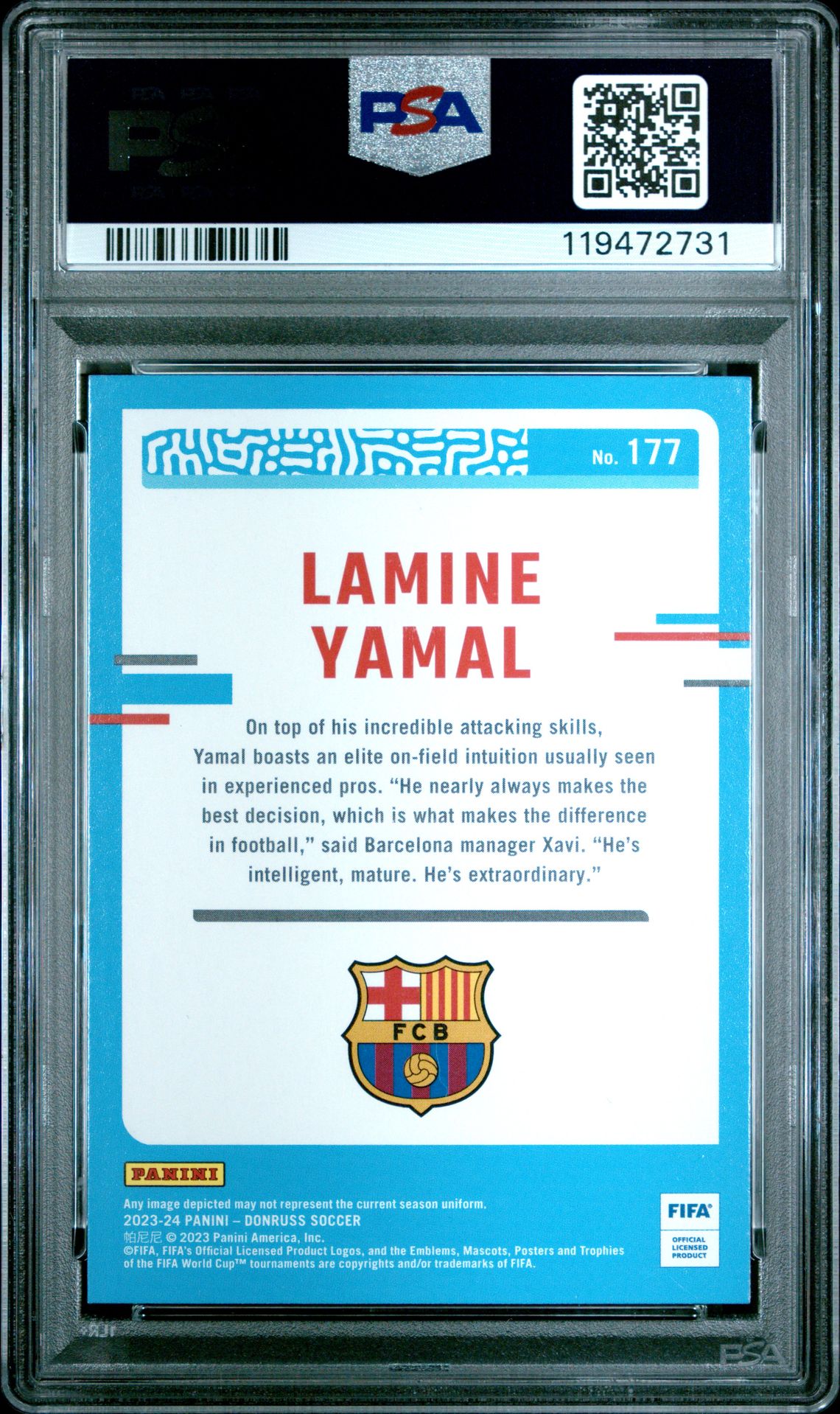 2023-24 Panini Donruss Fifa Lamine Yamal #177 Gem Mt 10 back