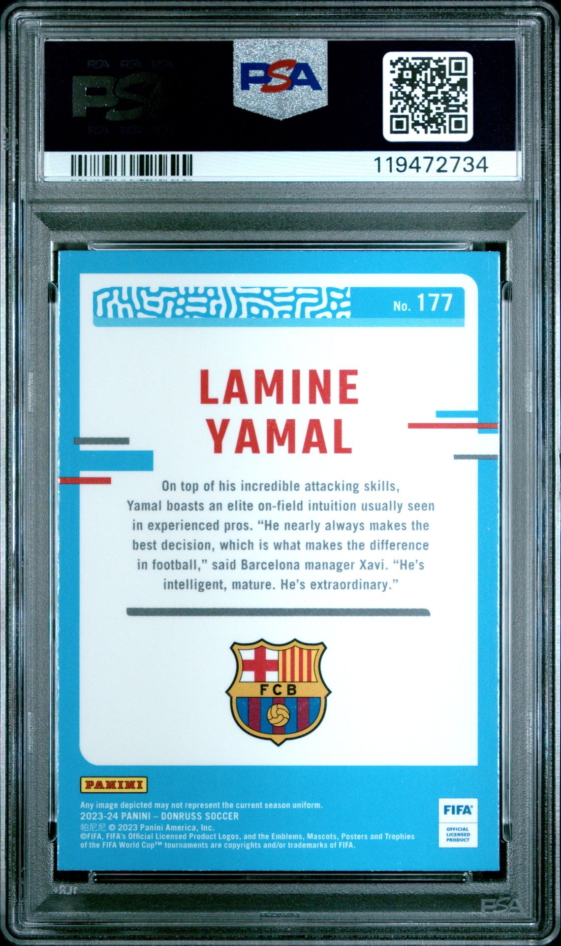 2023-24 Panini Donruss Fifa Lamine Yamal #177 (Optic) Gem Mt 10 back