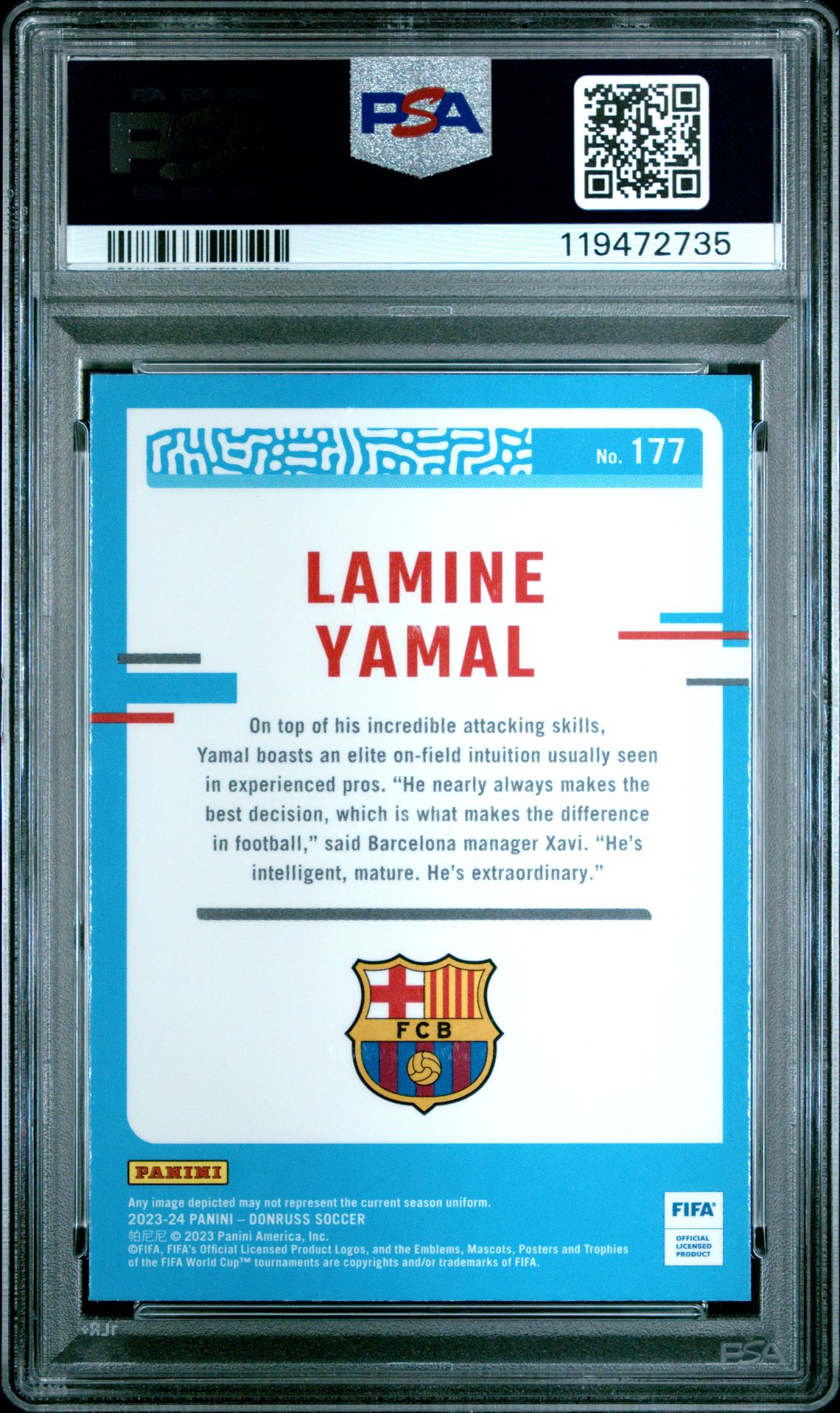 2023-24 Panini Donruss Fifa Lamine Yamal #177 (Optic) Mint 9 back