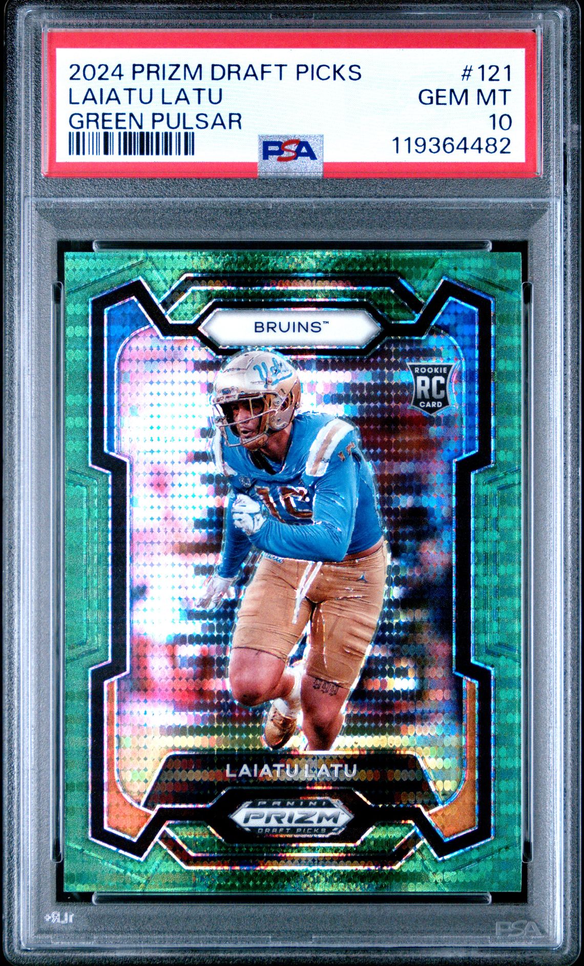 2024 Panini Prizm Draft Picks Laiatu Latu #121 (Green Pulsar) Gem Mt 10 front