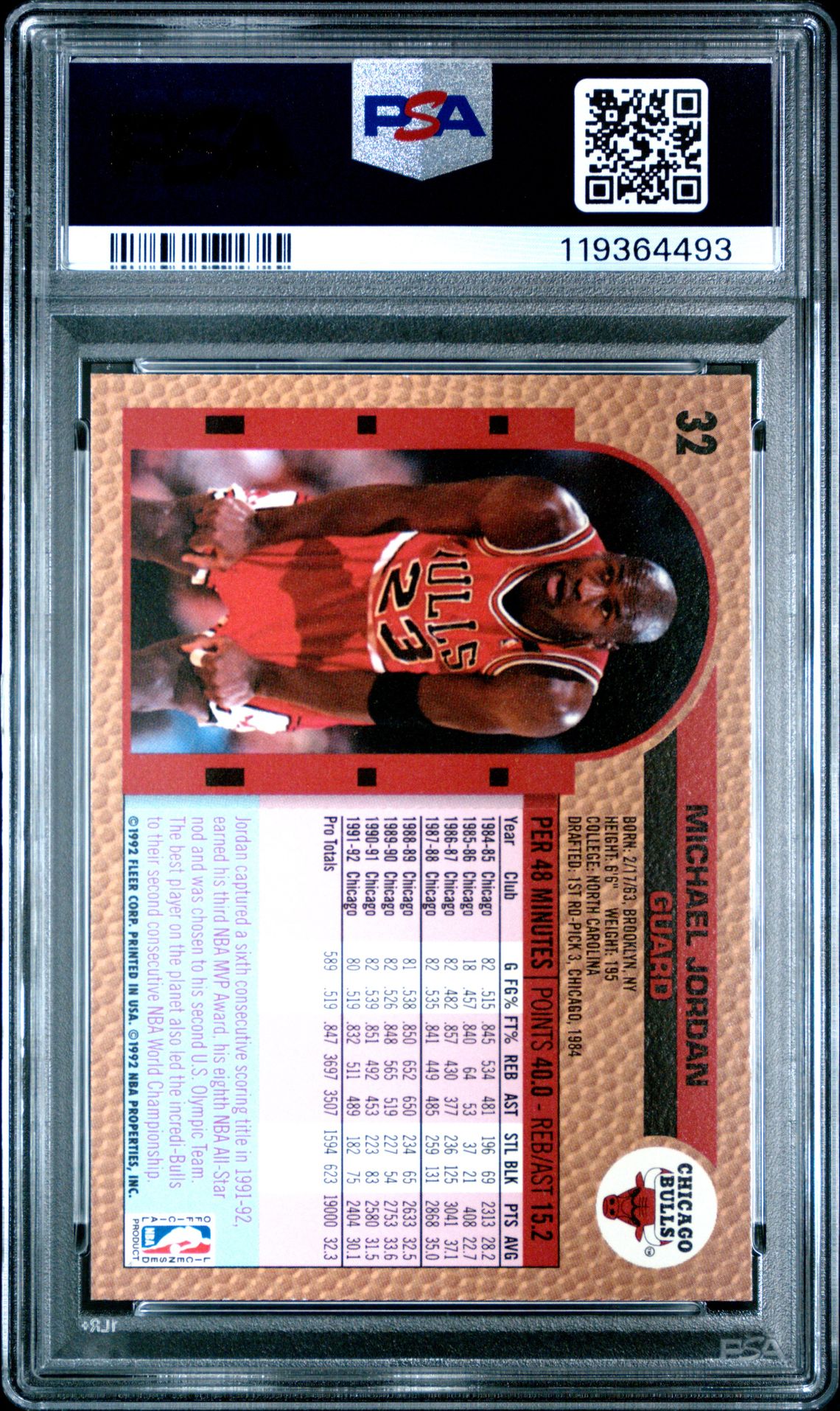 1992 Fleer Michael Jordan #32 Mint 9 back