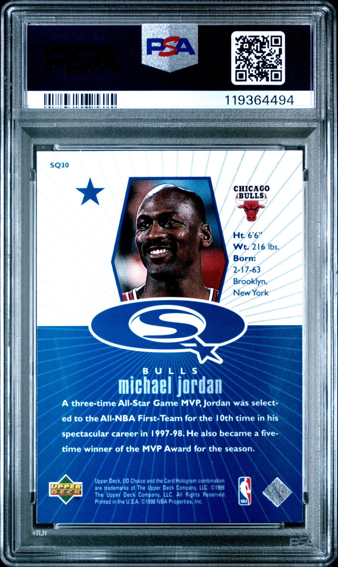 1998 Ud Choice Starquest Michael Jordan #Sq30 (Starquest-Blue) Nm-Mt 8 back