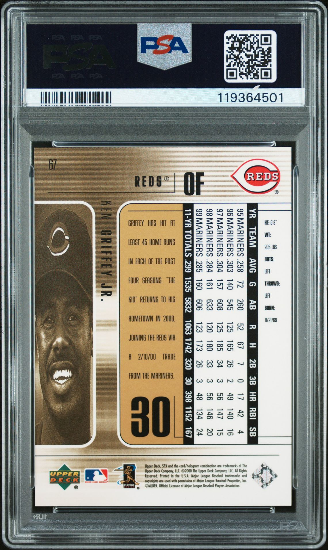 2000 Spx Ken Griffey Jr. #67 Mint 9 back