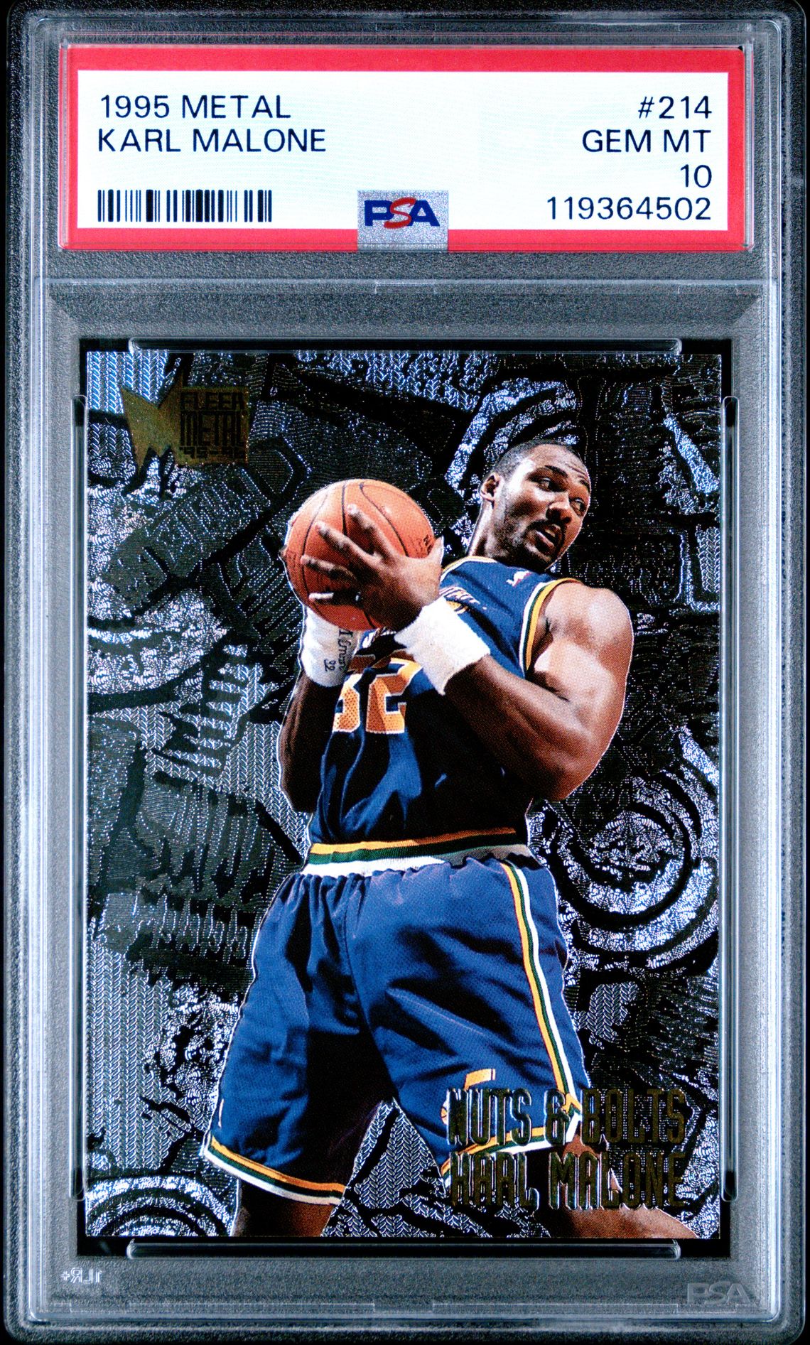 1995 Metal Karl Malone #214 Gem Mt 10 front