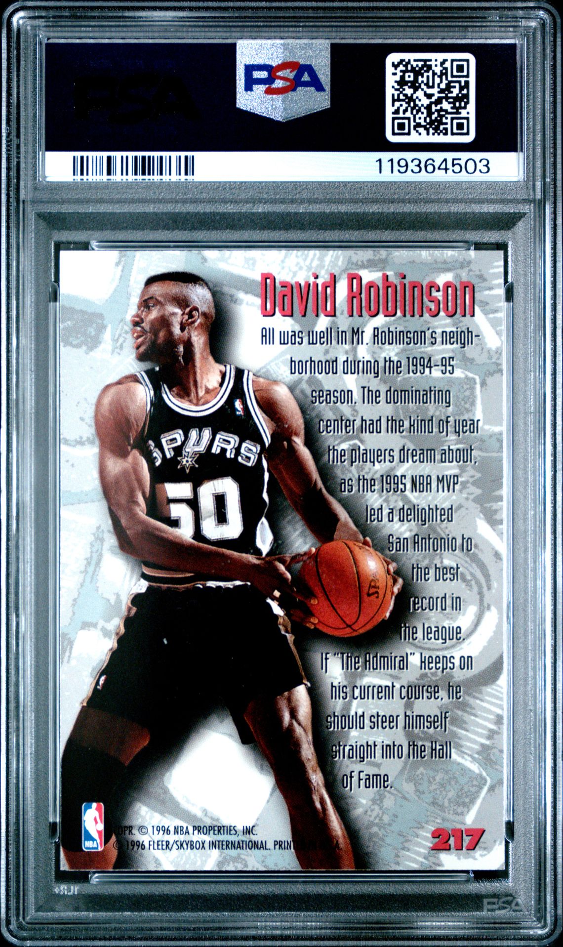 1995 Metal David Robinson #217 Mint 9 back
