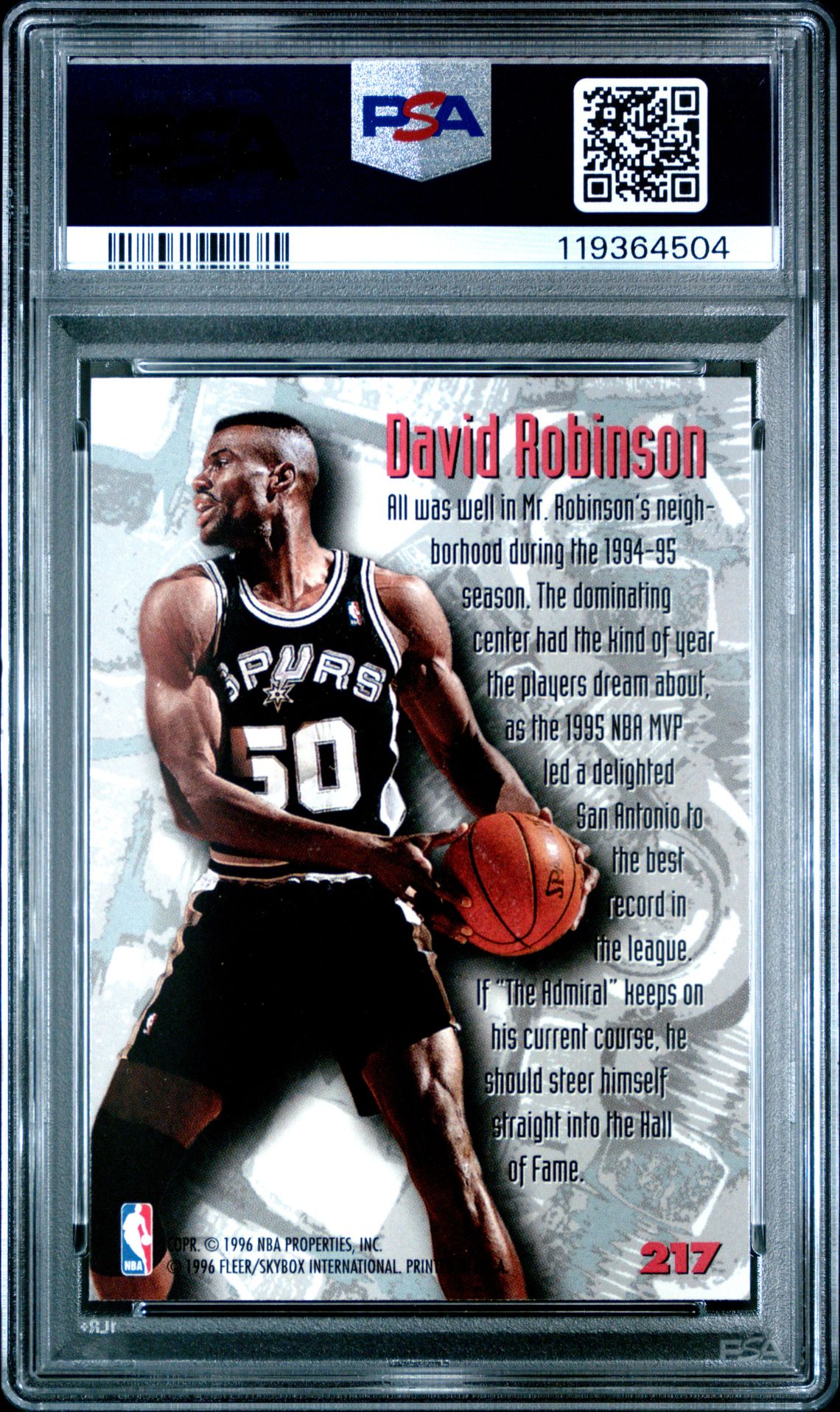 1995 Metal David Robinson #217 Mint 9 back