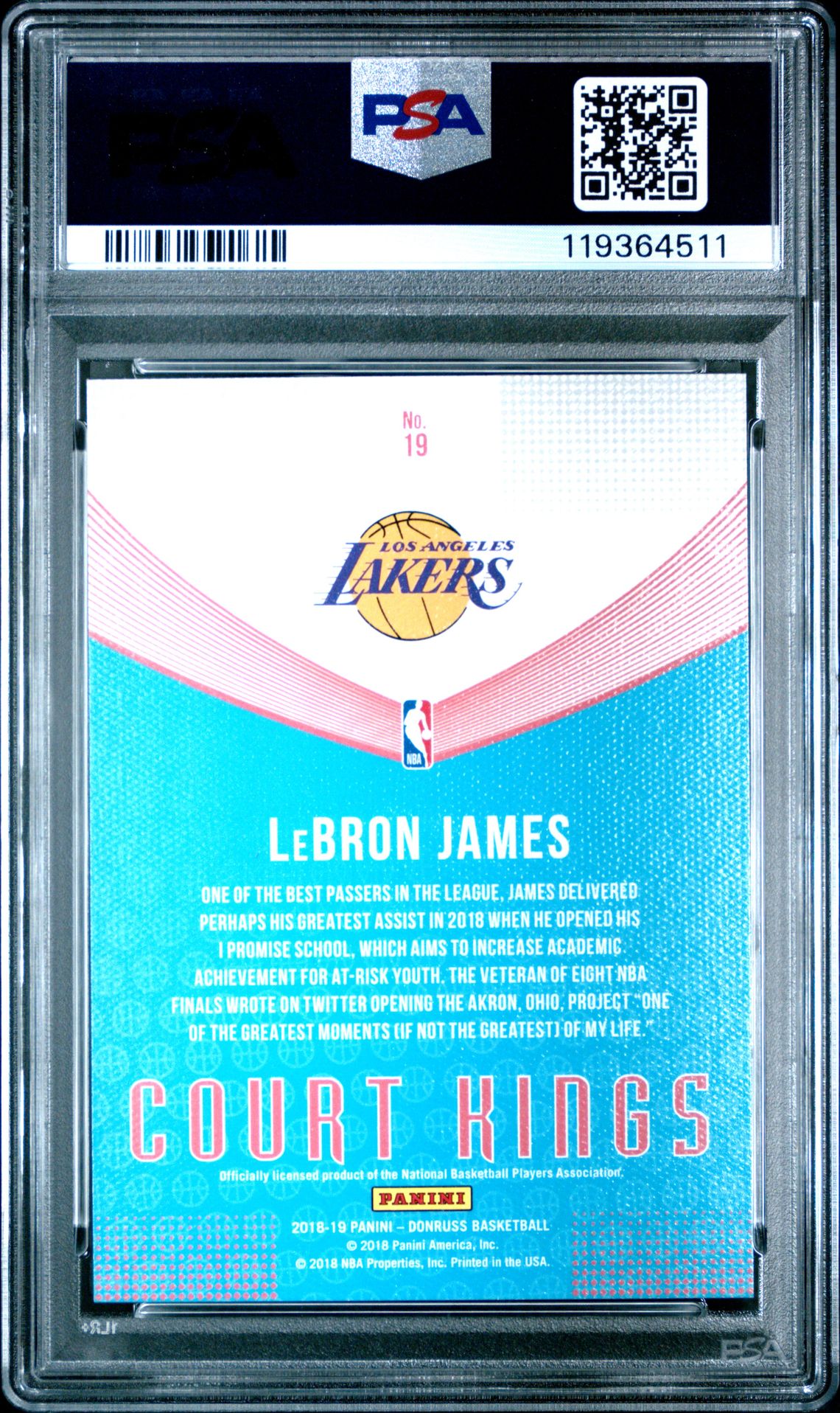 2018 Panini Donruss Court Kings Lebron James #19 (Court Kings) Gem Mt 10 back