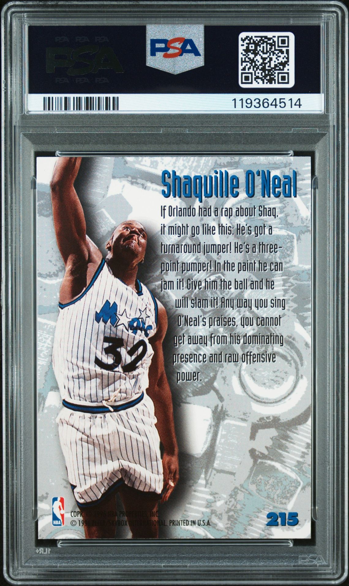 1995 Metal Shaquille O'neal #215 Nm-Mt 8 back