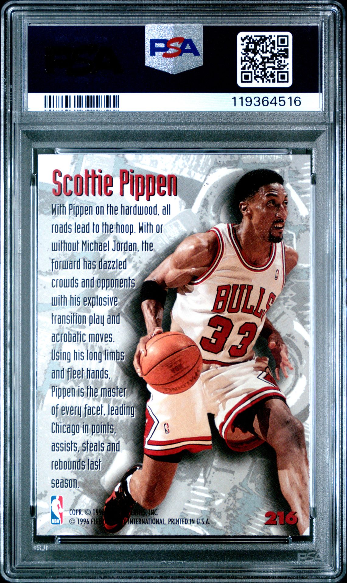 1995 Metal Scottie Pippen #216 Gem Mt 10 back