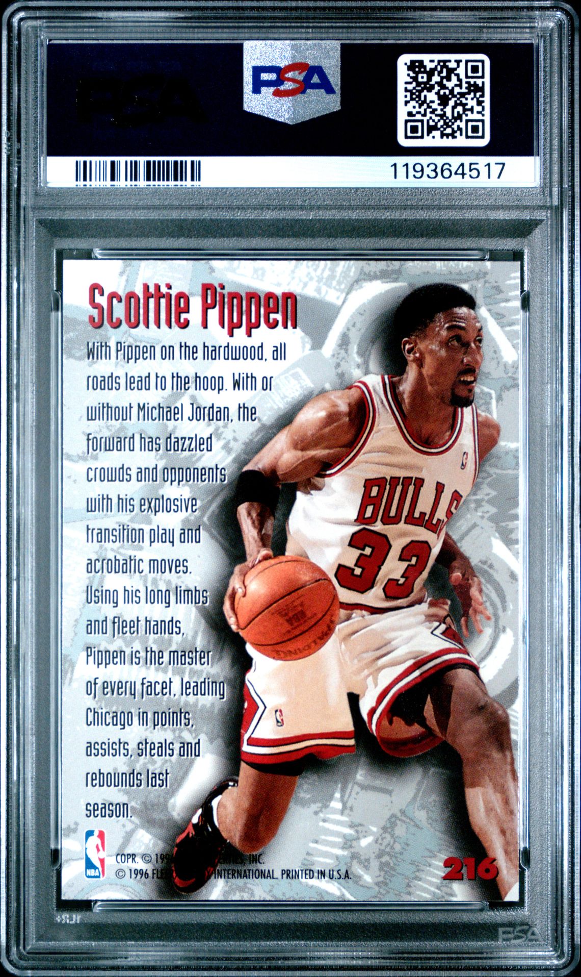 1995 Metal Scottie Pippen #216 Mint 9 back