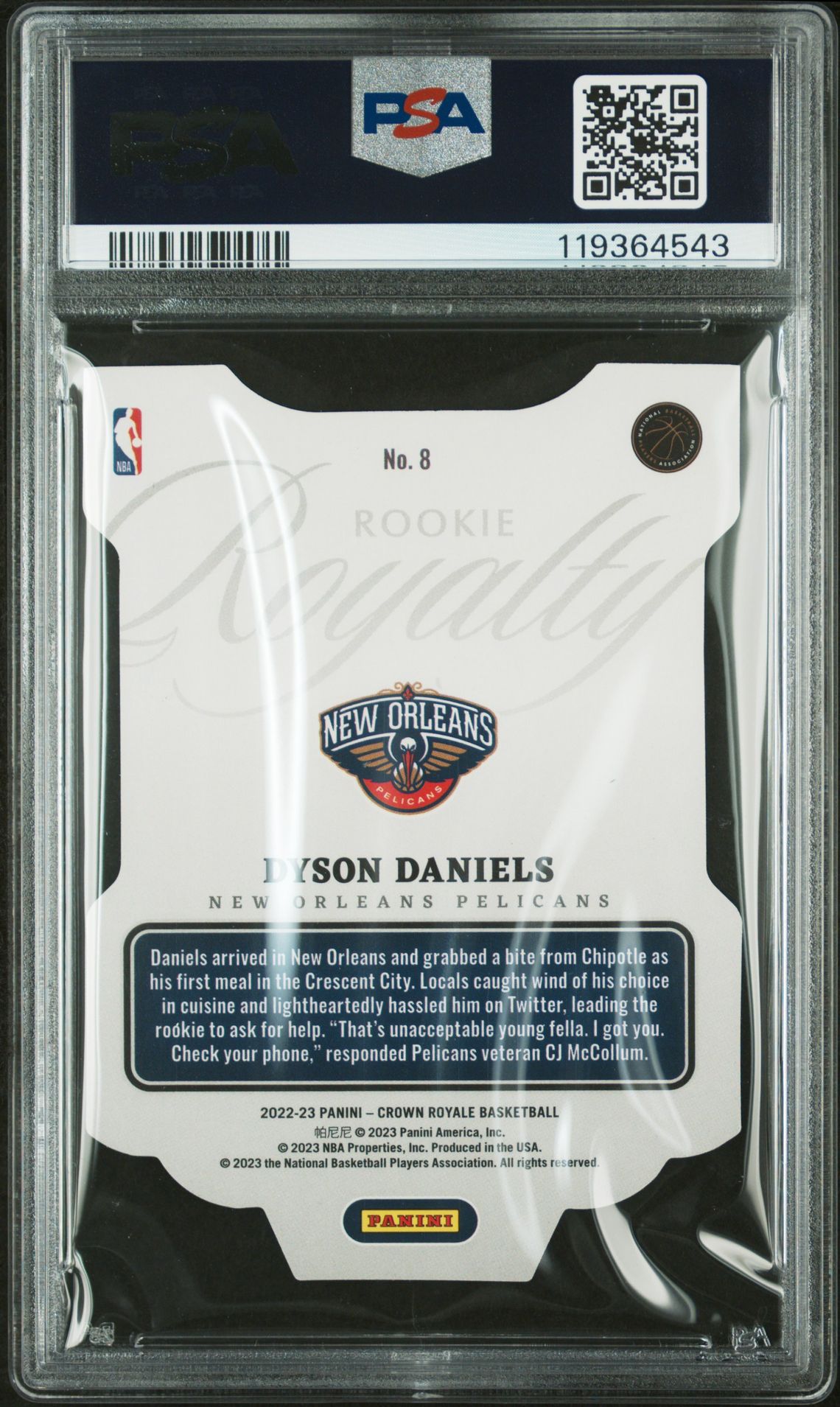 2022 Panini Crown Royale Rookie Royalty Dyson Daniels #8 (Rookie Royalty-Asia Gold) Mint 9 back