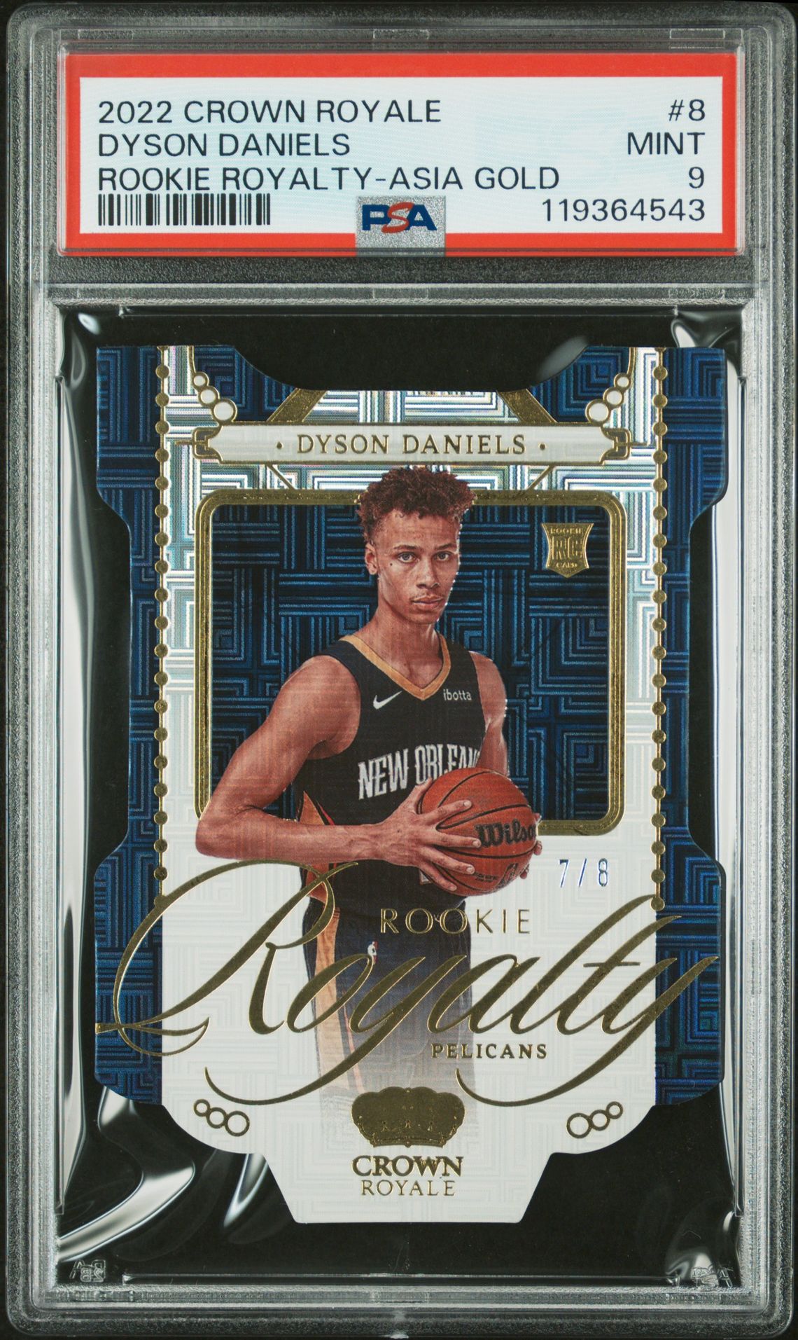 2022 Panini Crown Royale Rookie Royalty Dyson Daniels #8 (Rookie Royalty-Asia Gold) Mint 9 front