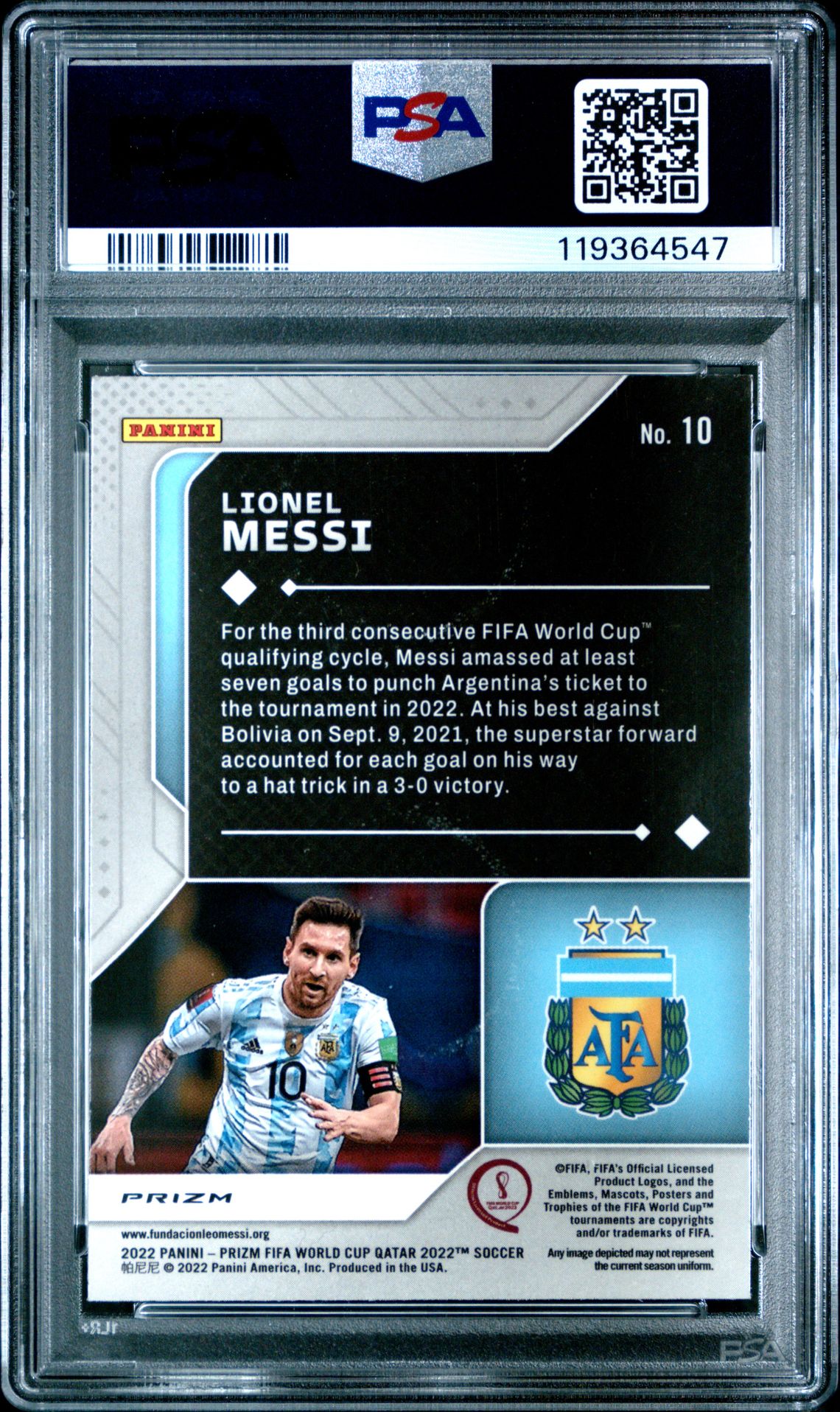 2022 Panini Prizm World Cup Qatar Scorers Club Lionel Messi #10 (Scorers Club-Silver Prizm) Mint 9 back